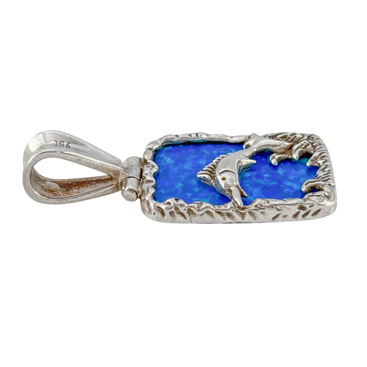 Vintage Sterling Silver 950 Reversible Blue Opal Swordfish Pendant