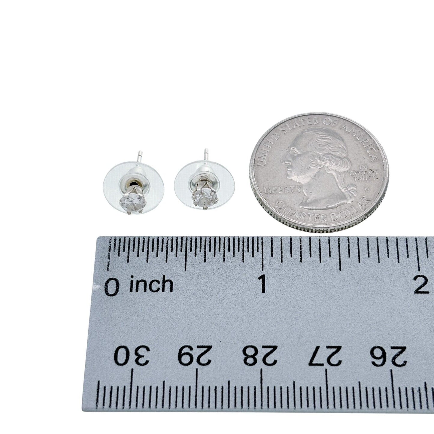 Vintage Sterling Silver 925 Round Cubic Zirconia Stud Earrings