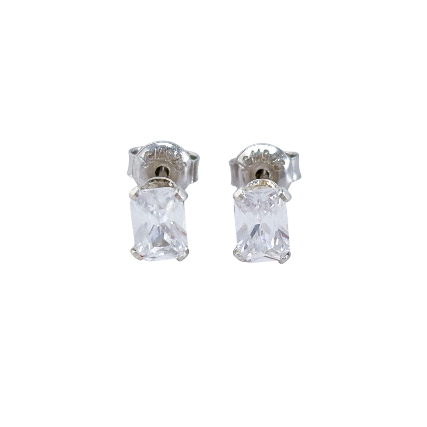 Vintage Sterling Silver 925 Rectangular Cubic Zirconia Stud Earrings