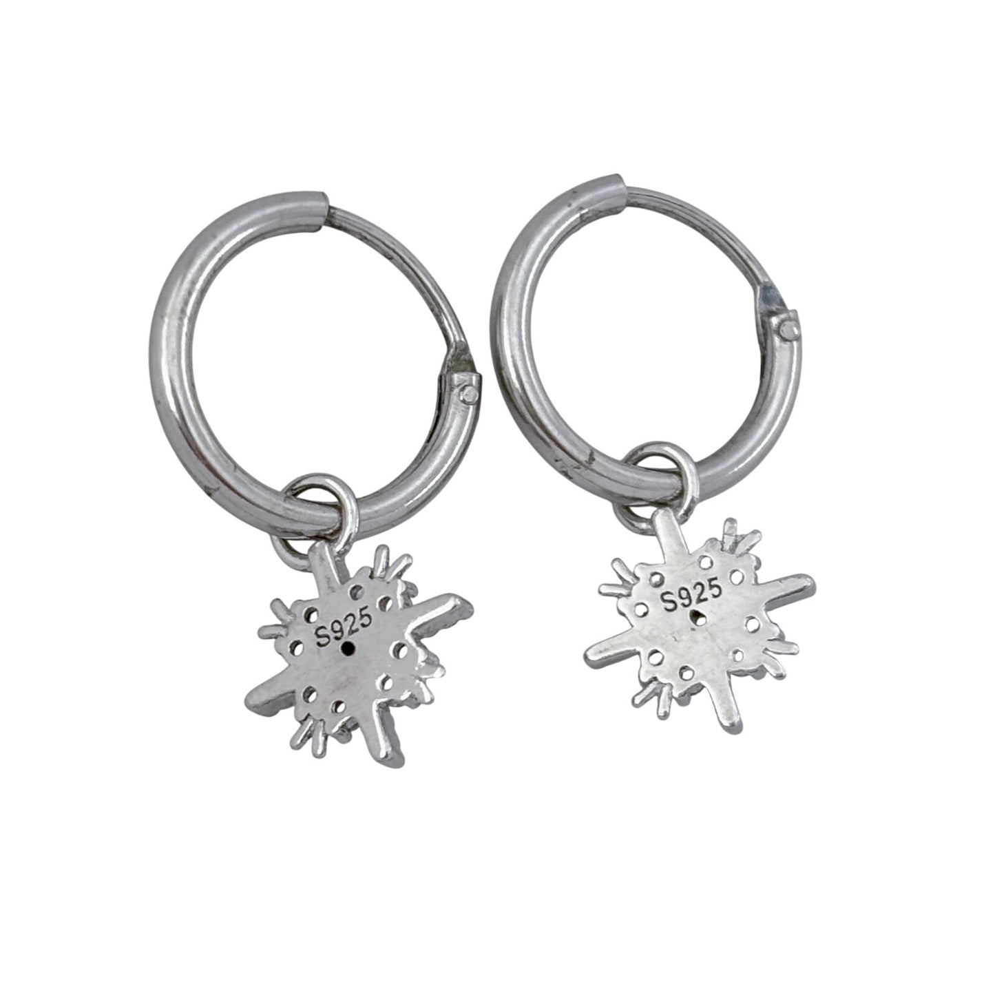 Vintage Sterling Silver 925 Cubic Zirconia Snowflake Hoop Earrings
