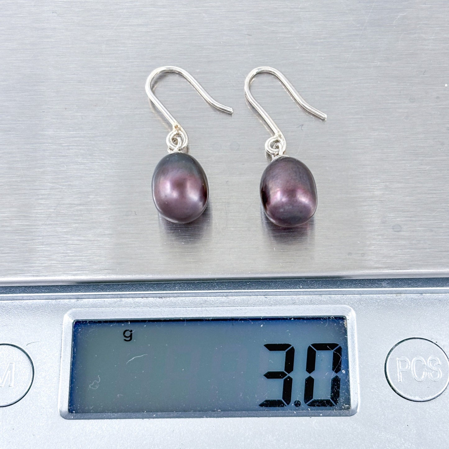 Estate Sterling Silver 925 Purple Egg Pearl Dangle Earrings
