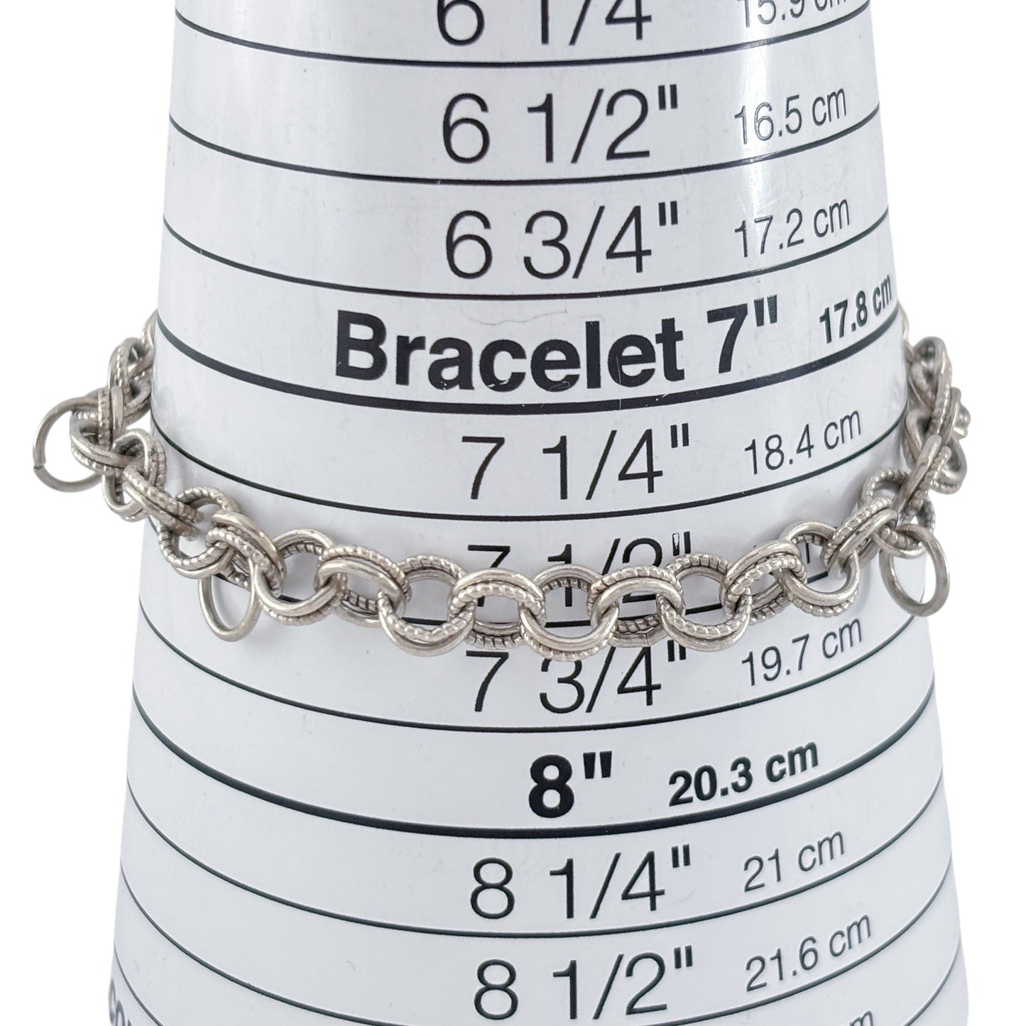 Vintage Sterling Silver 925 Round Link Charm Bracelet 7.5"