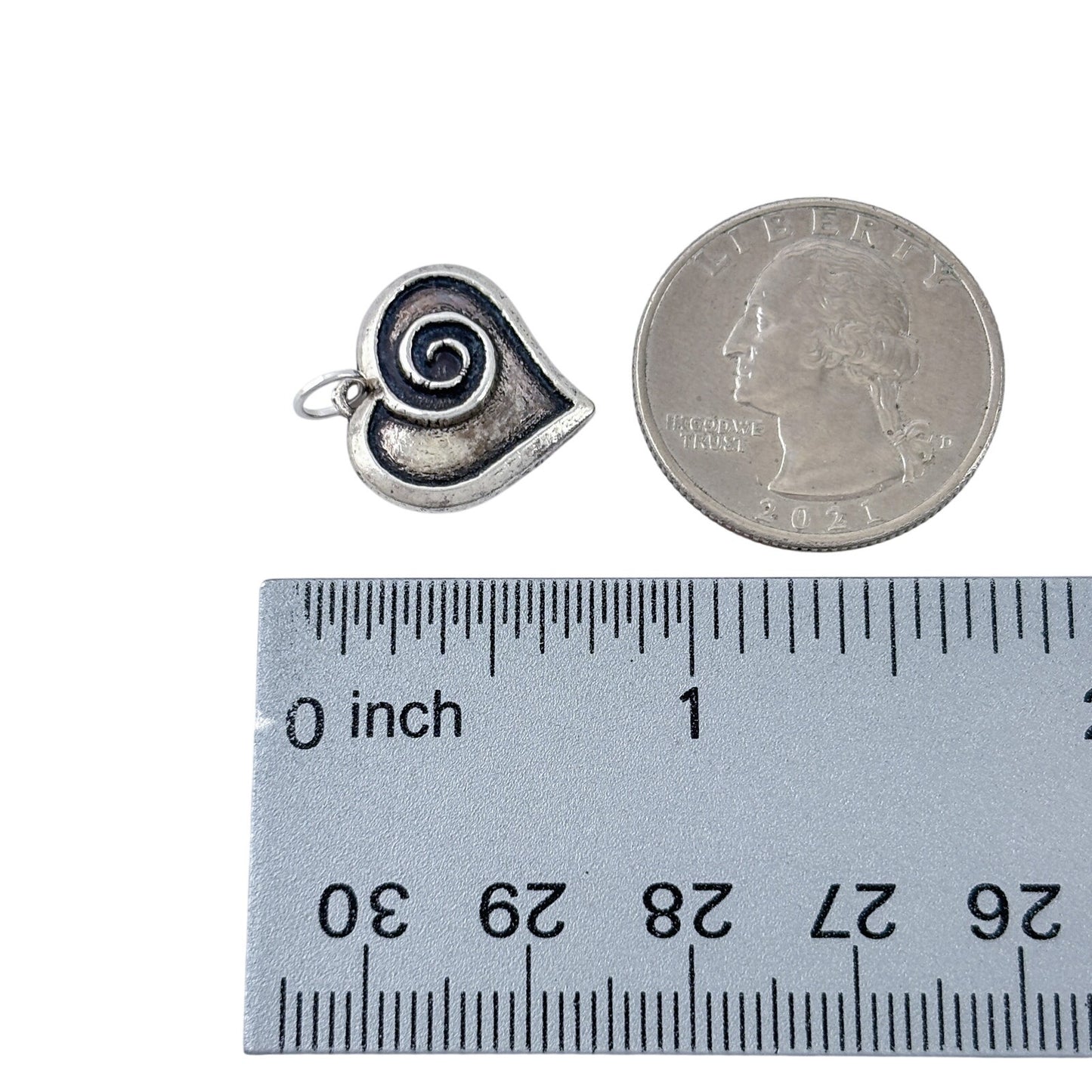 Vintage Sterling Silver 925 Oxidized Heart Spiral Pendant