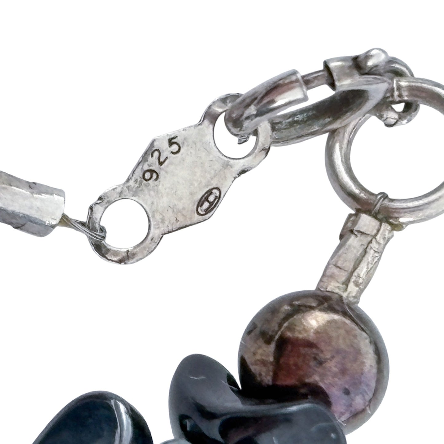 Vintage Sterling Silver 925 Hematite Heart Beaded Necklace 27"