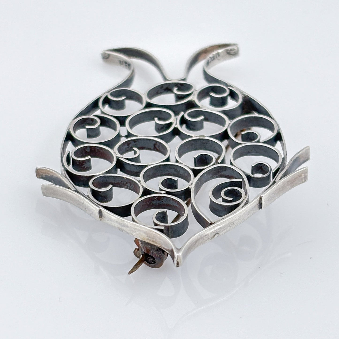 Vintage Mexico Taxco Sterling Silver 925 Fish Filigree Brooch