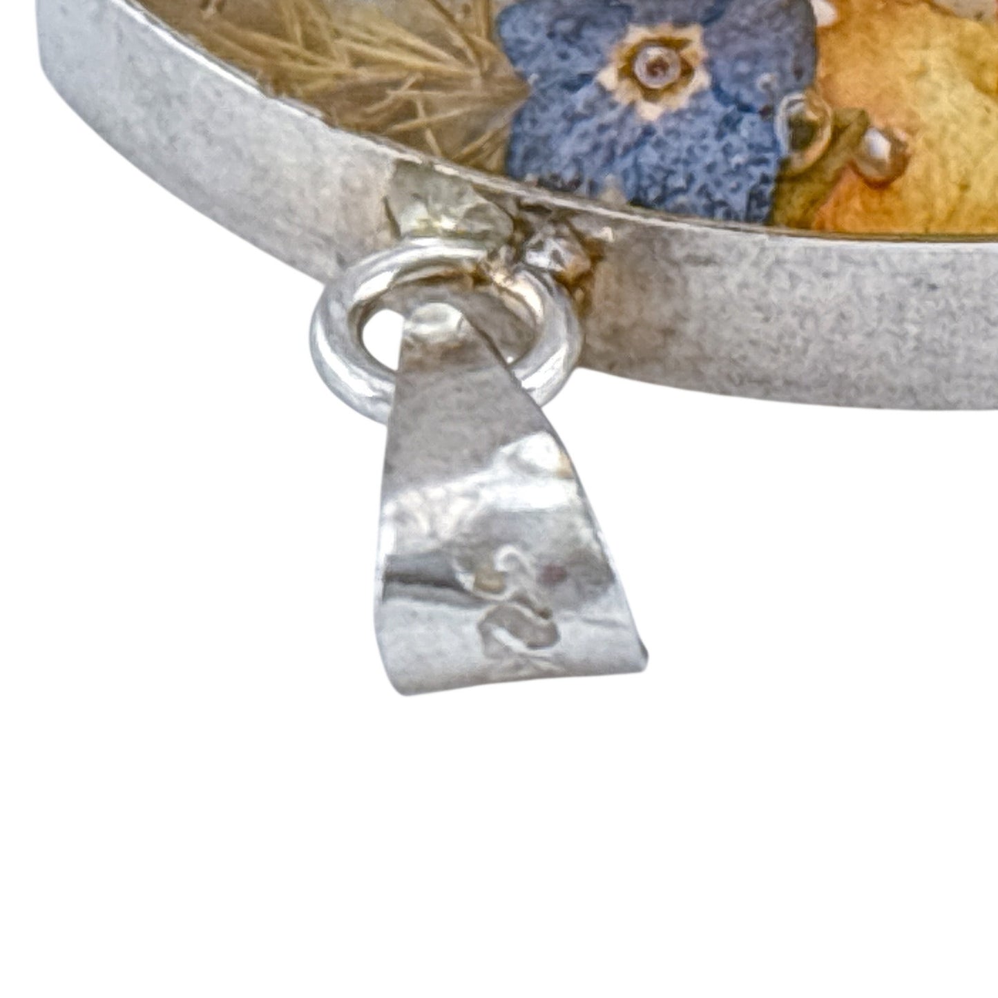 Vintage Sterling Silver 925 Dried Flower Moon Pendant