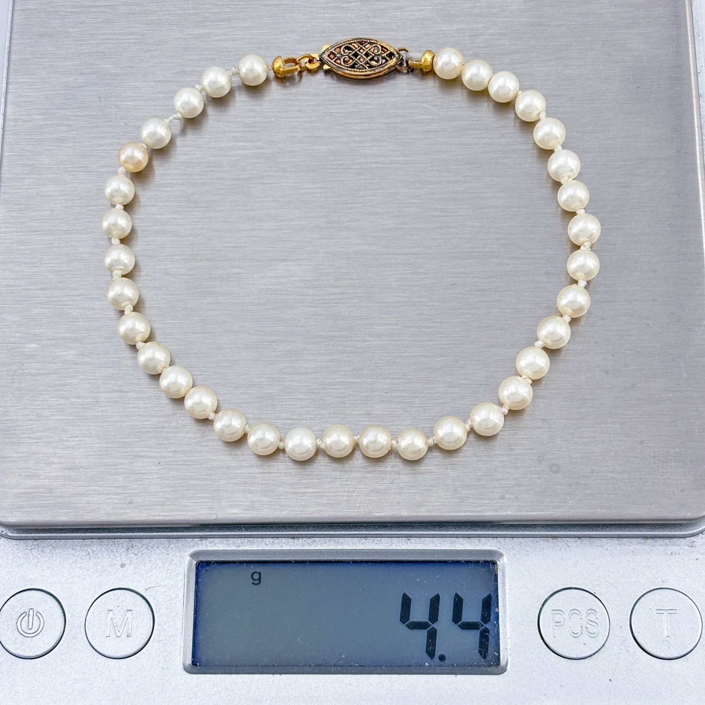 Vintage Gold-Tone Sterling Silver 925 Pearl Bracelet 7.5"