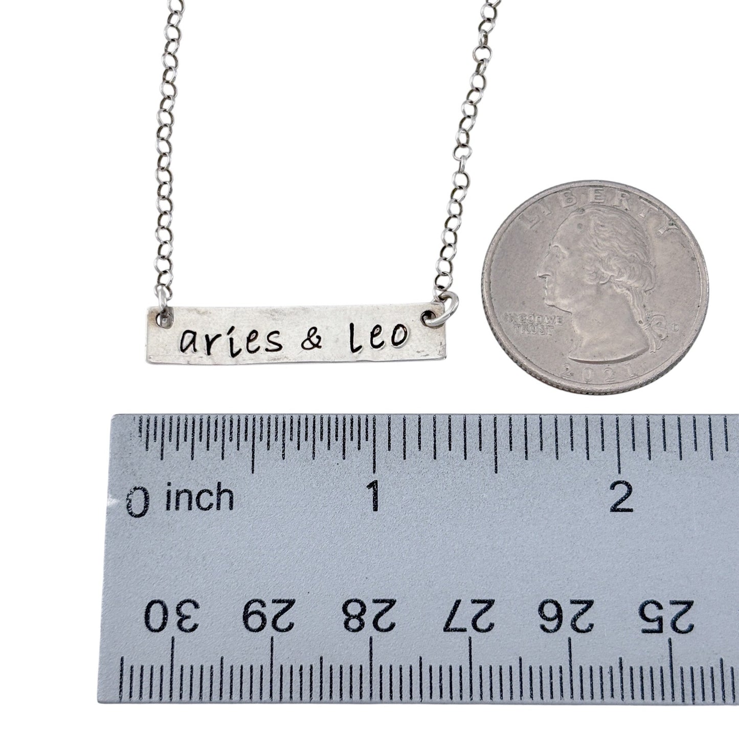 Vintage Sterling Silver 925 “Aries & Leo” Bar Necklace 17.5"