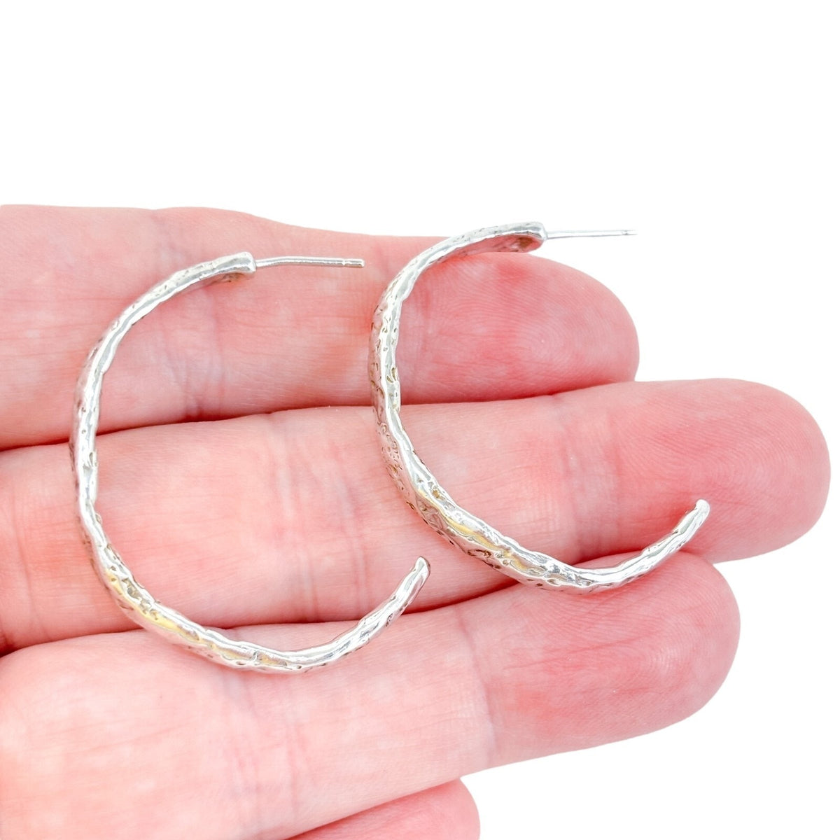 Vintage Sterling Silver 925 Bark Texture Half Hoop Earrings