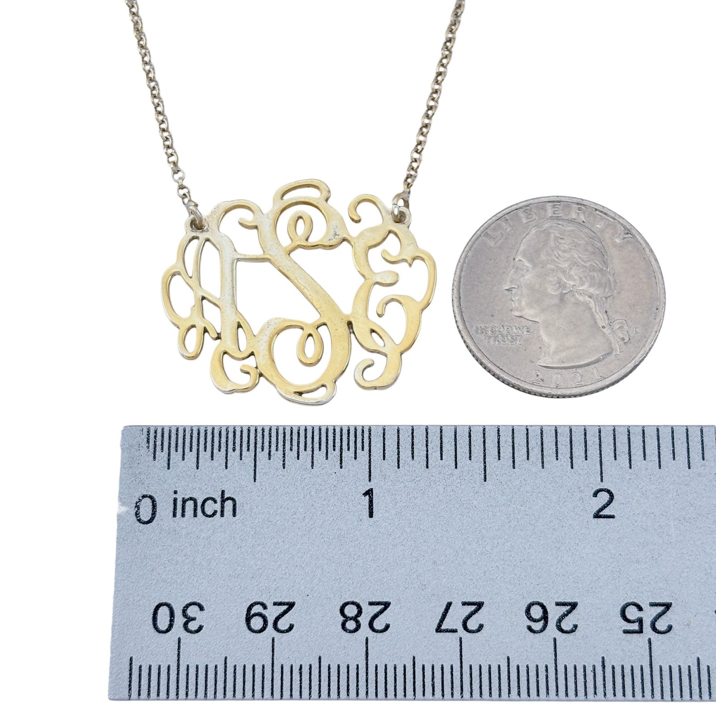 Vintage Gold-Tone Sterling Silver 925 Monogram ISE Pendant Necklace 19"