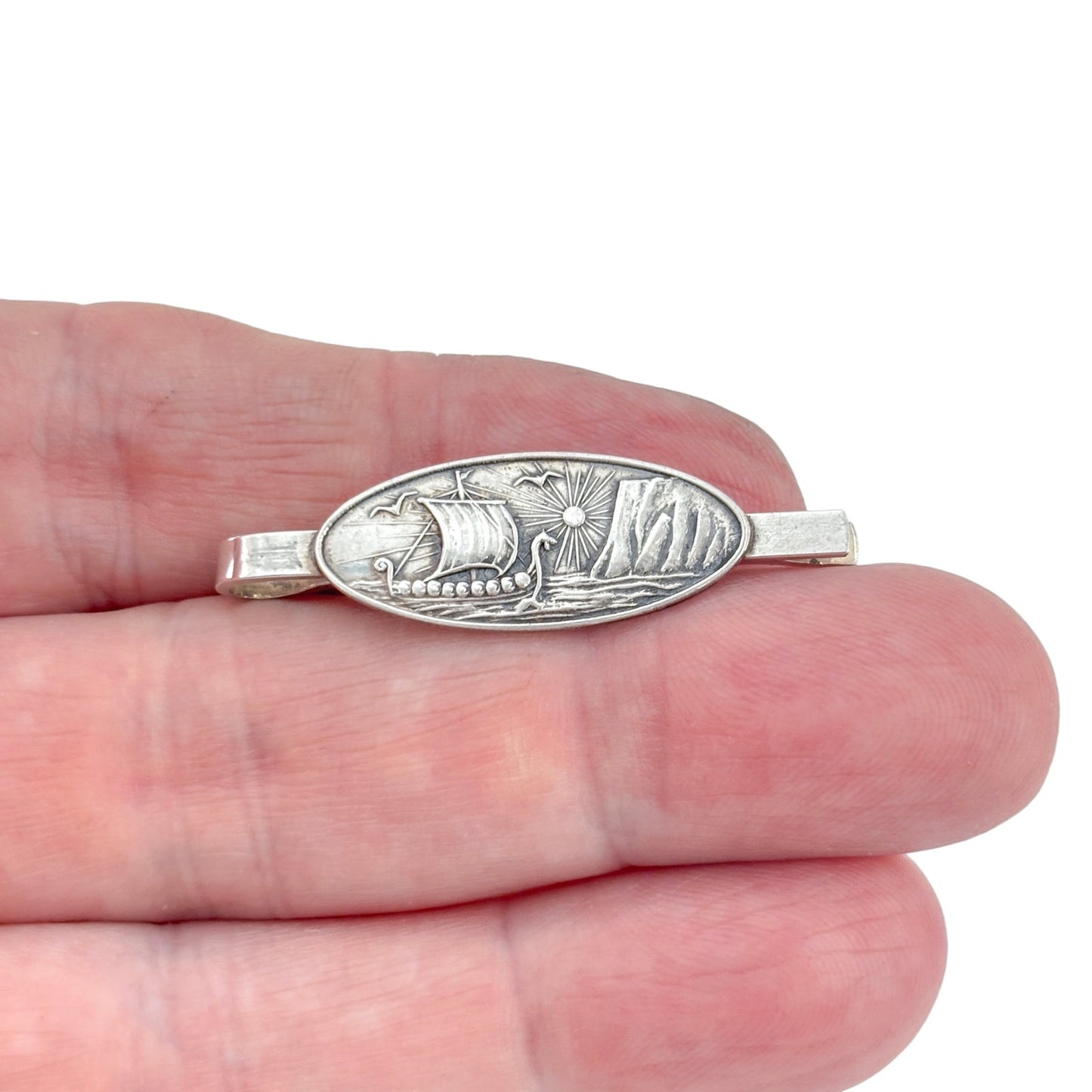 Vintage 830 Silver Viking Ship Tie Clip