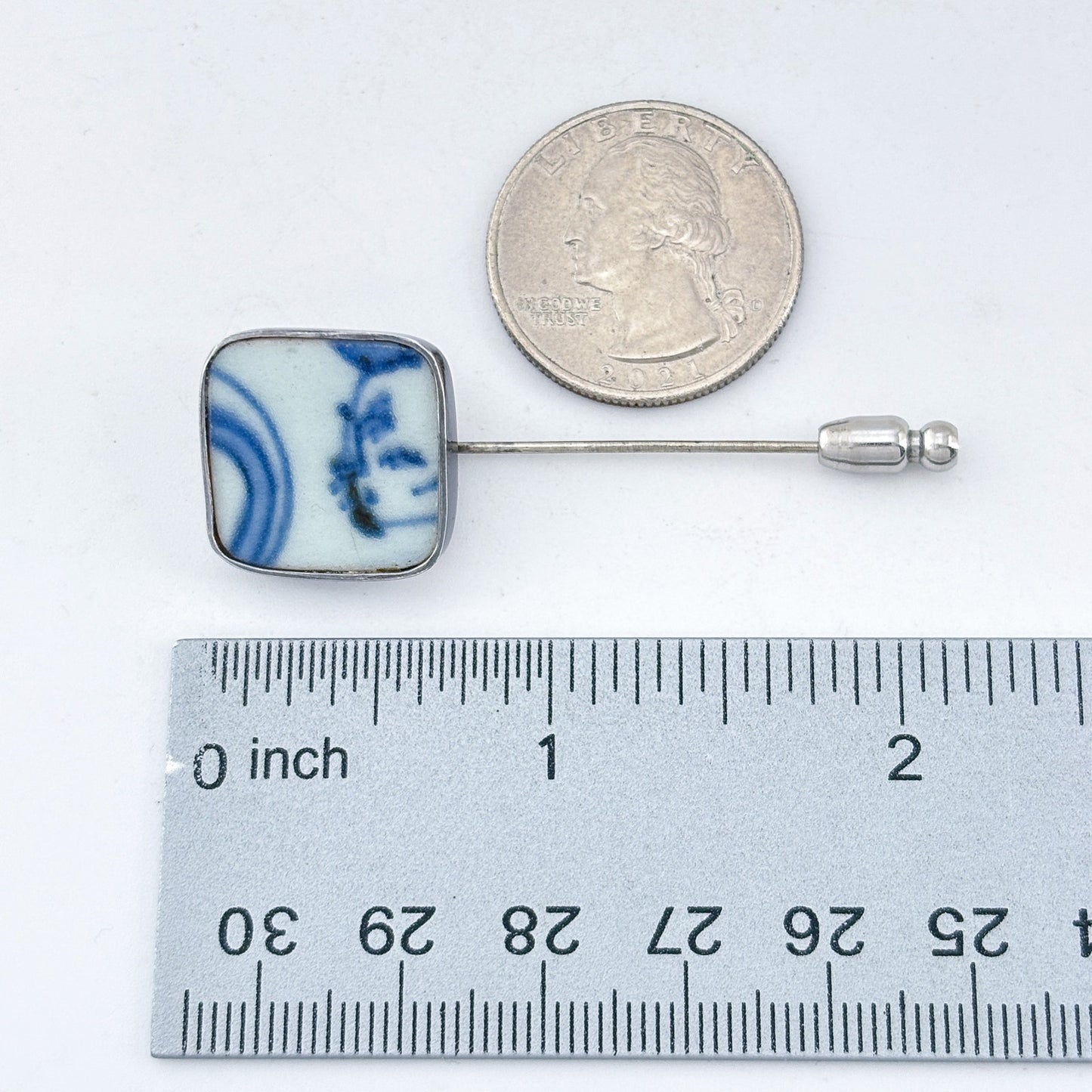 Vintage Sterling Silver 925 Porcelain Stick Pin