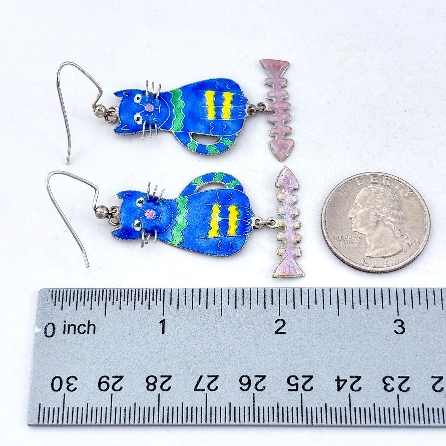 Vintage Sterling Silver 925 Blue Cat Earrings