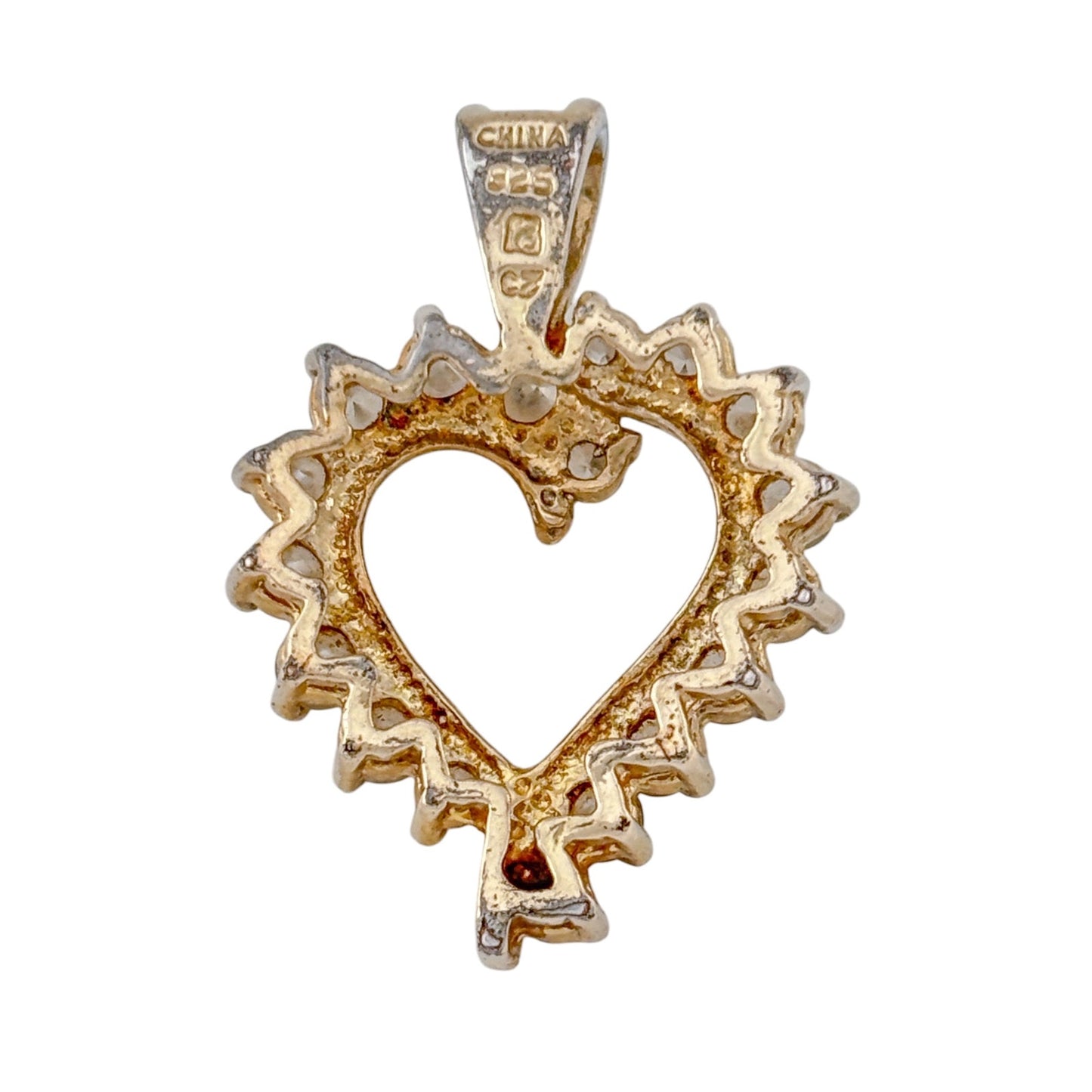 Vintage Gold-Tone Sterling Silver 925 Cubic Zirconia Heart Pendant