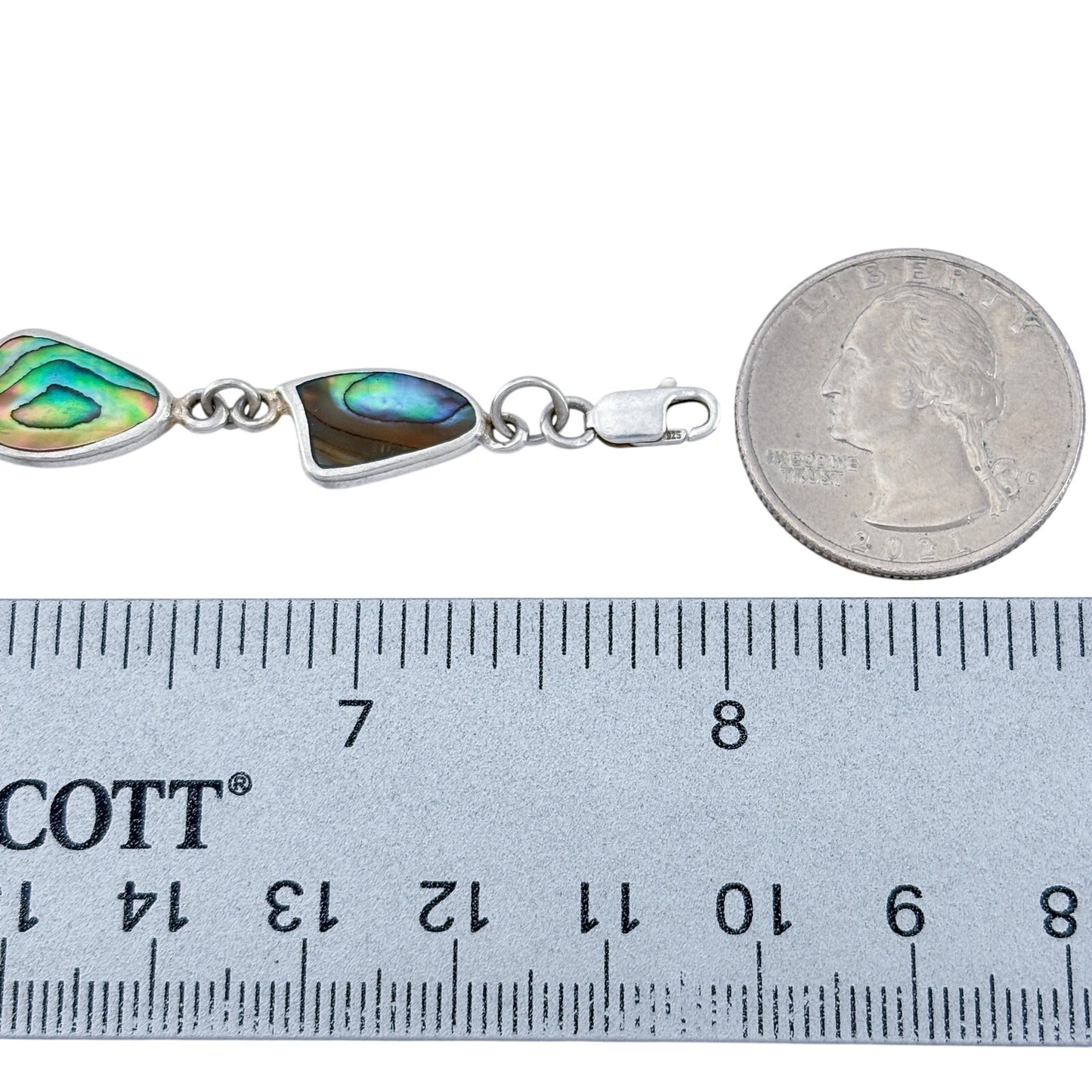 Vintage Sterling Silver 925 Abalone Link Bracelet 8"
