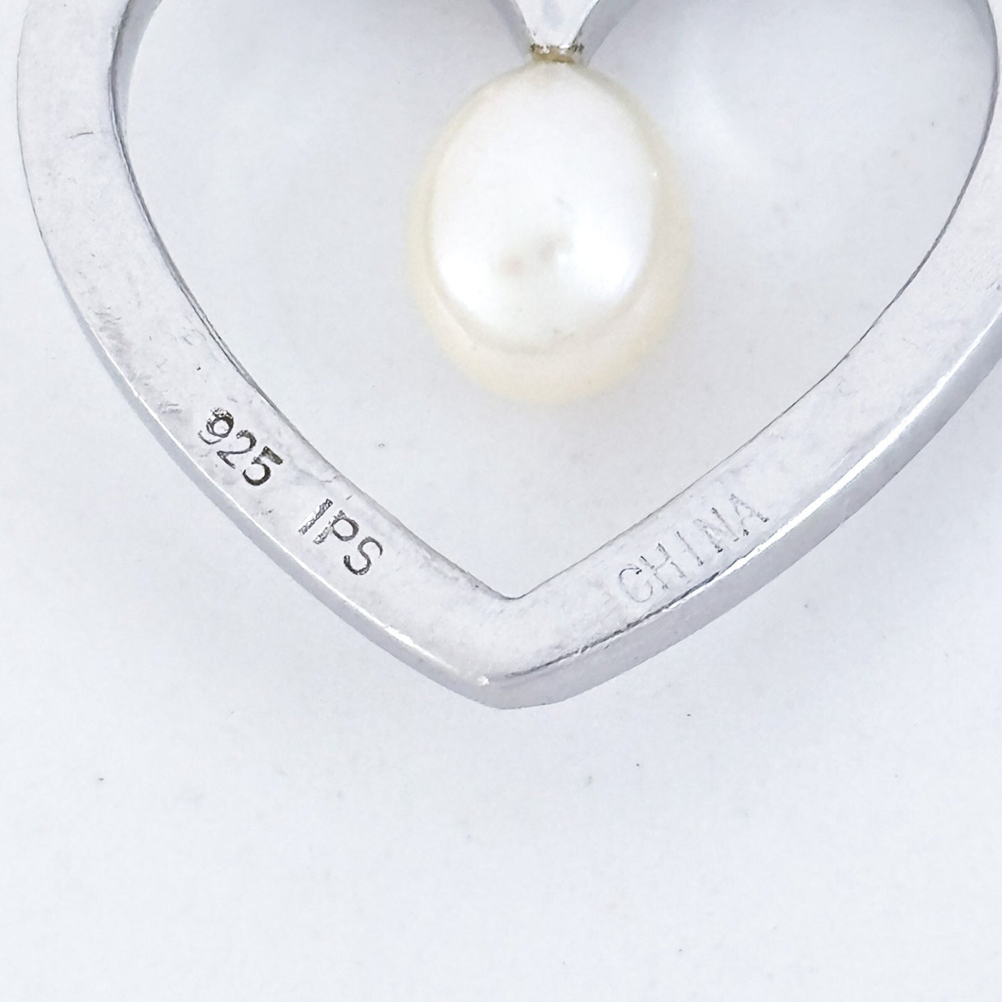 Vintage Sterling Silver 925 Pearl Open Heart Pendant