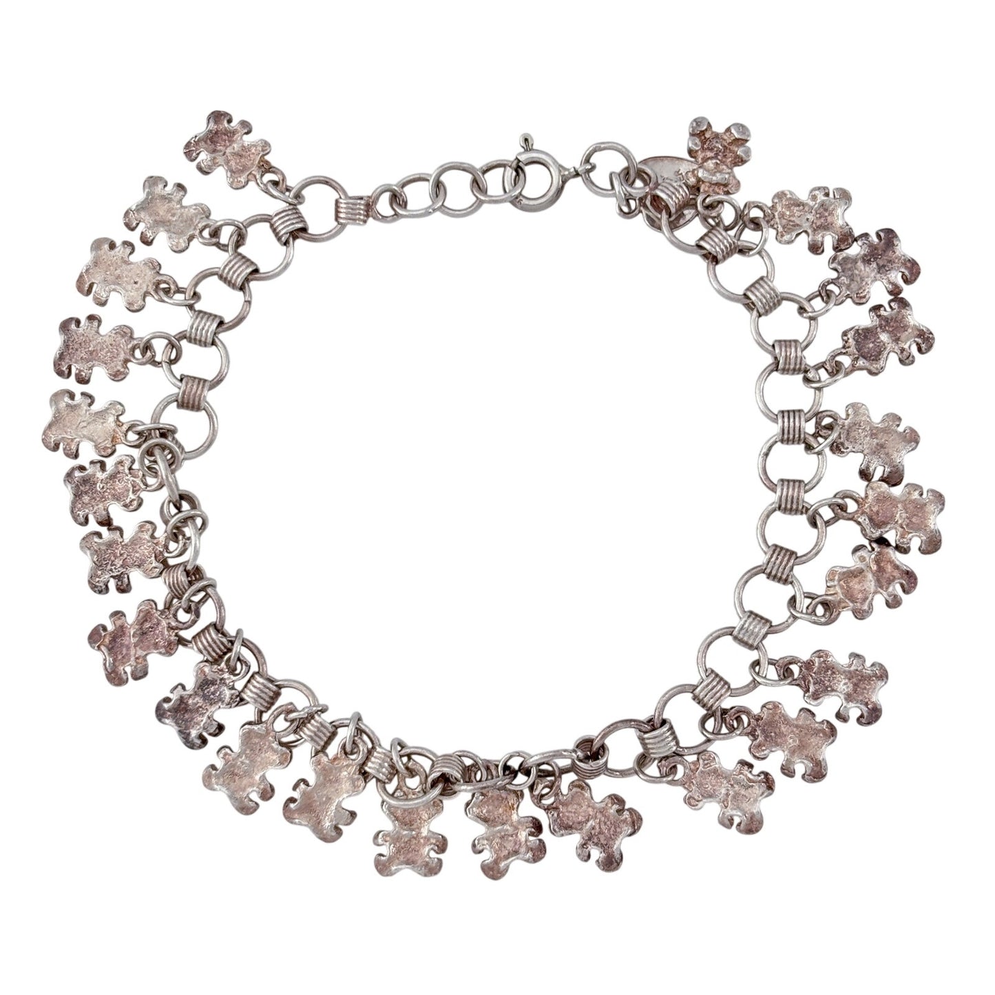 Vintage Sterling Silver 925 Teddy Bear Charm Bracelet 7"-7.5"