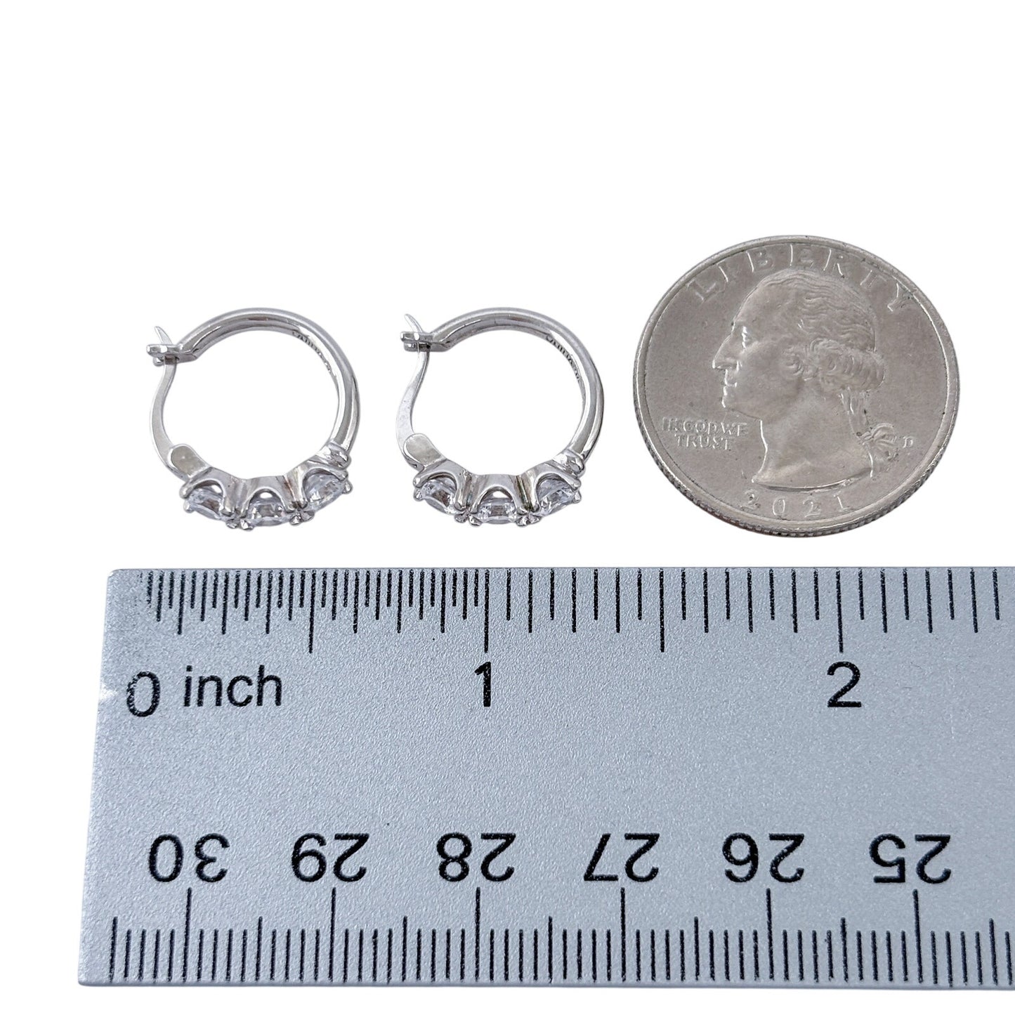 Vintage Sterling Silver 925 Cubic Zirconia Huggie Hoop Earrings