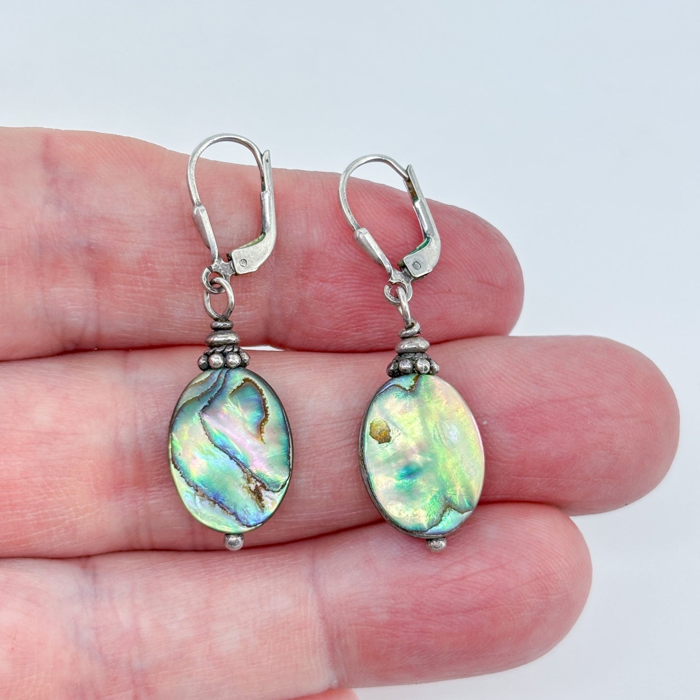 Estate Sterling Silver 925 Abalone Shell Dangle Earrings
