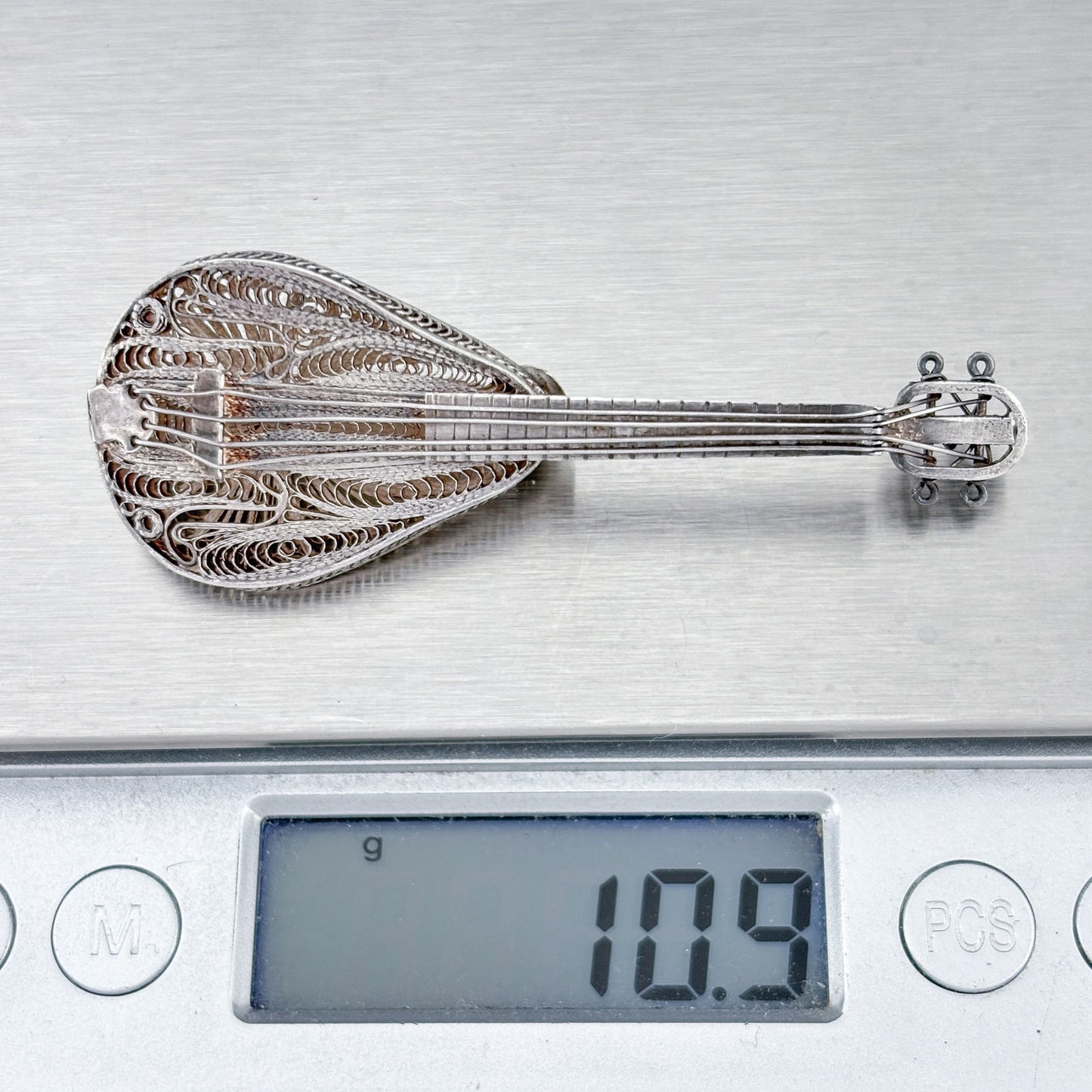 Vintage Sterling Silver 925 Lute Brooch