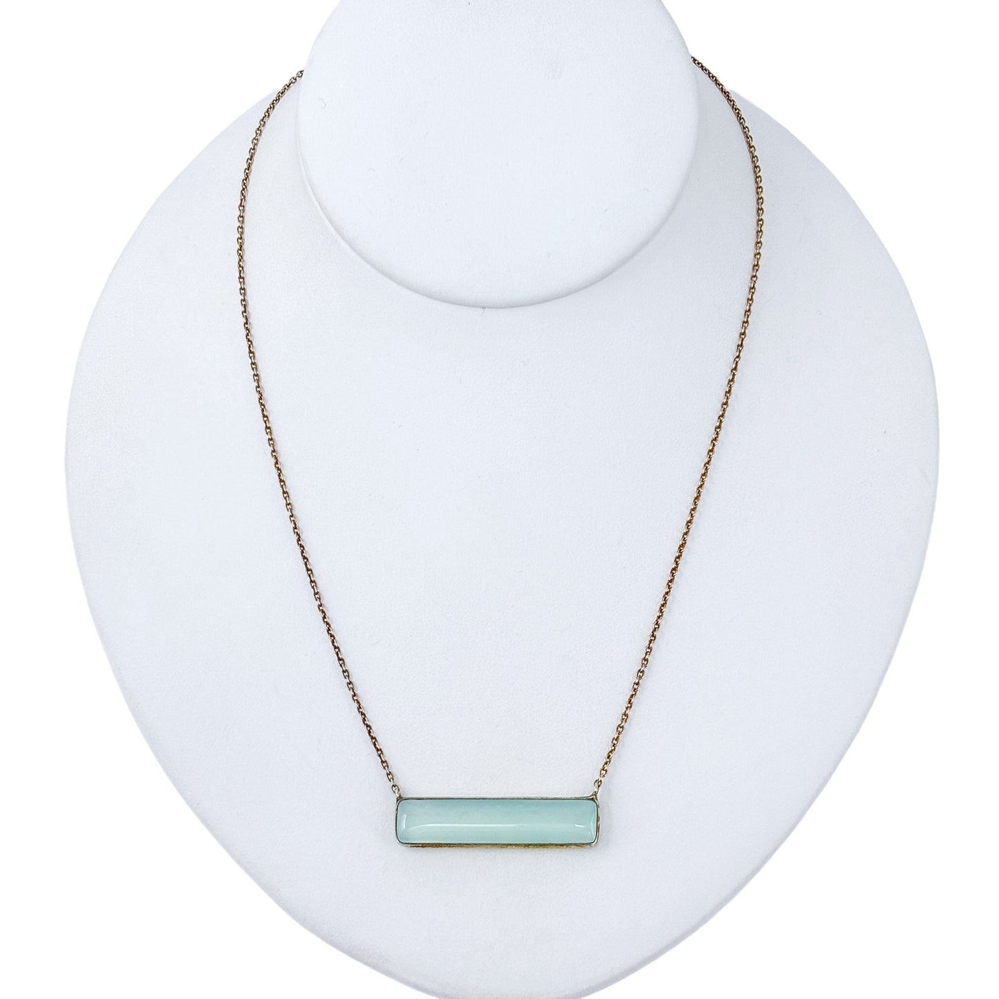 Vintage Sterling Silver 925 Ocean Blue Chalcedony Bar Necklace 16"-18"