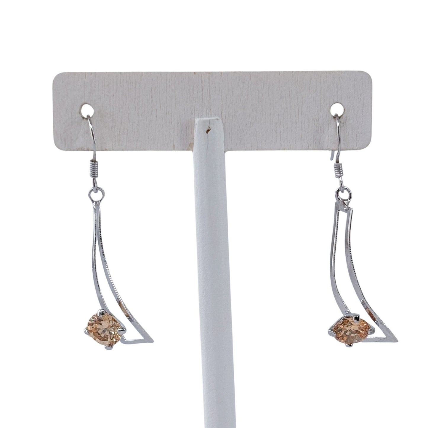 Estate Sterling Silver 925 Twisted Champagne Cubic Zirconia Earrings