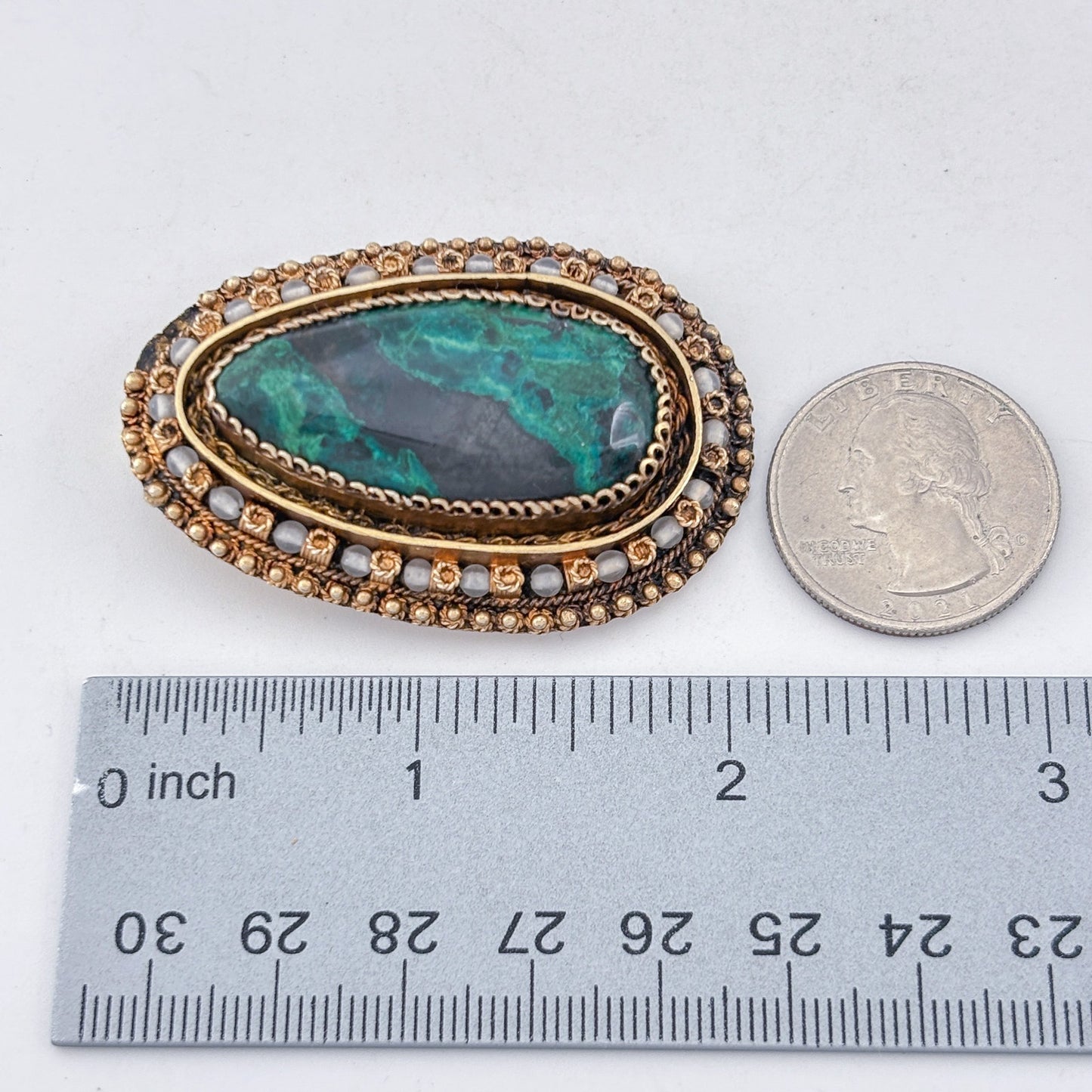 Vintage Sterling Silver 925 Gold Vermeil Eilat Stone Brooch Pendant