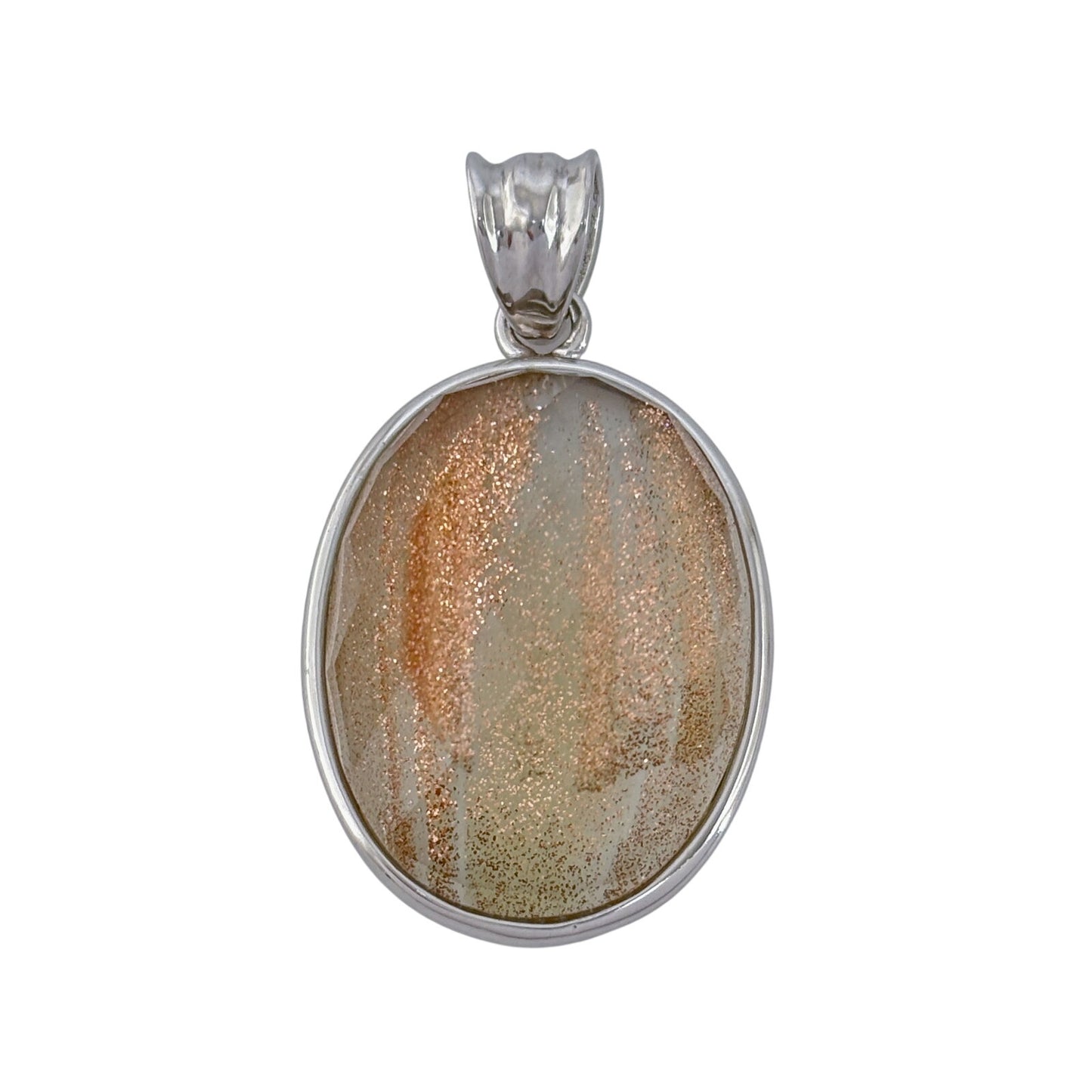 Vintage Sterling Silver 925 Gold Glitter Glass Pendant