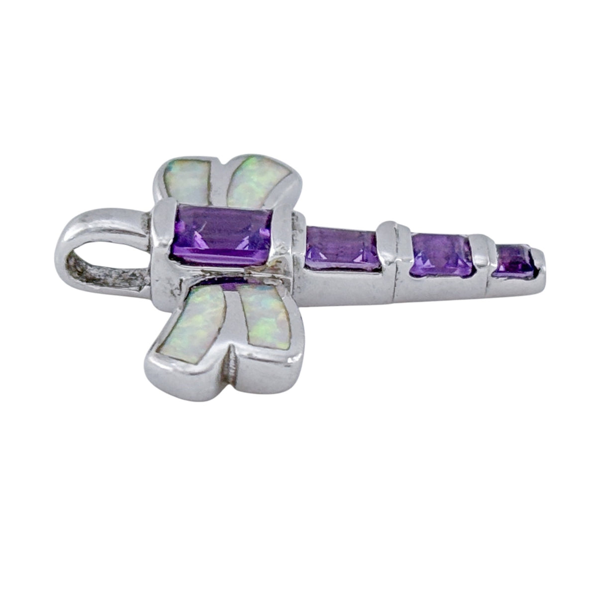 Vintage Sterling Silver 925 Opal & Amethyst Dragonfly Pendant
