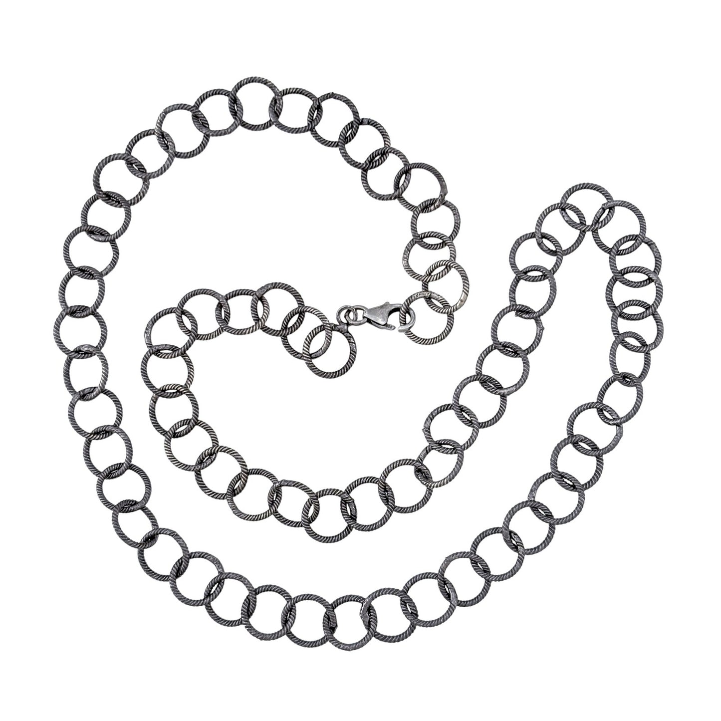 Vintage Sterling Silver 925 Oxidized Twisted Ring Chain Necklace 18"