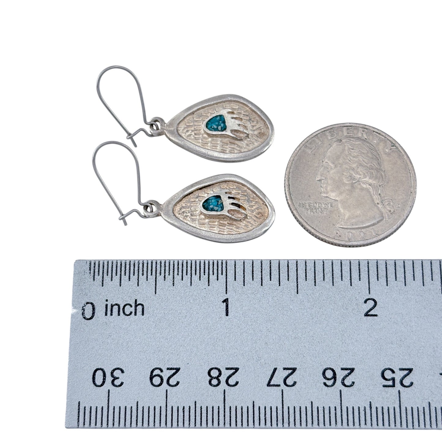 Vintage Sterling Silver 925 Turquoise Bear Dangle Earrings