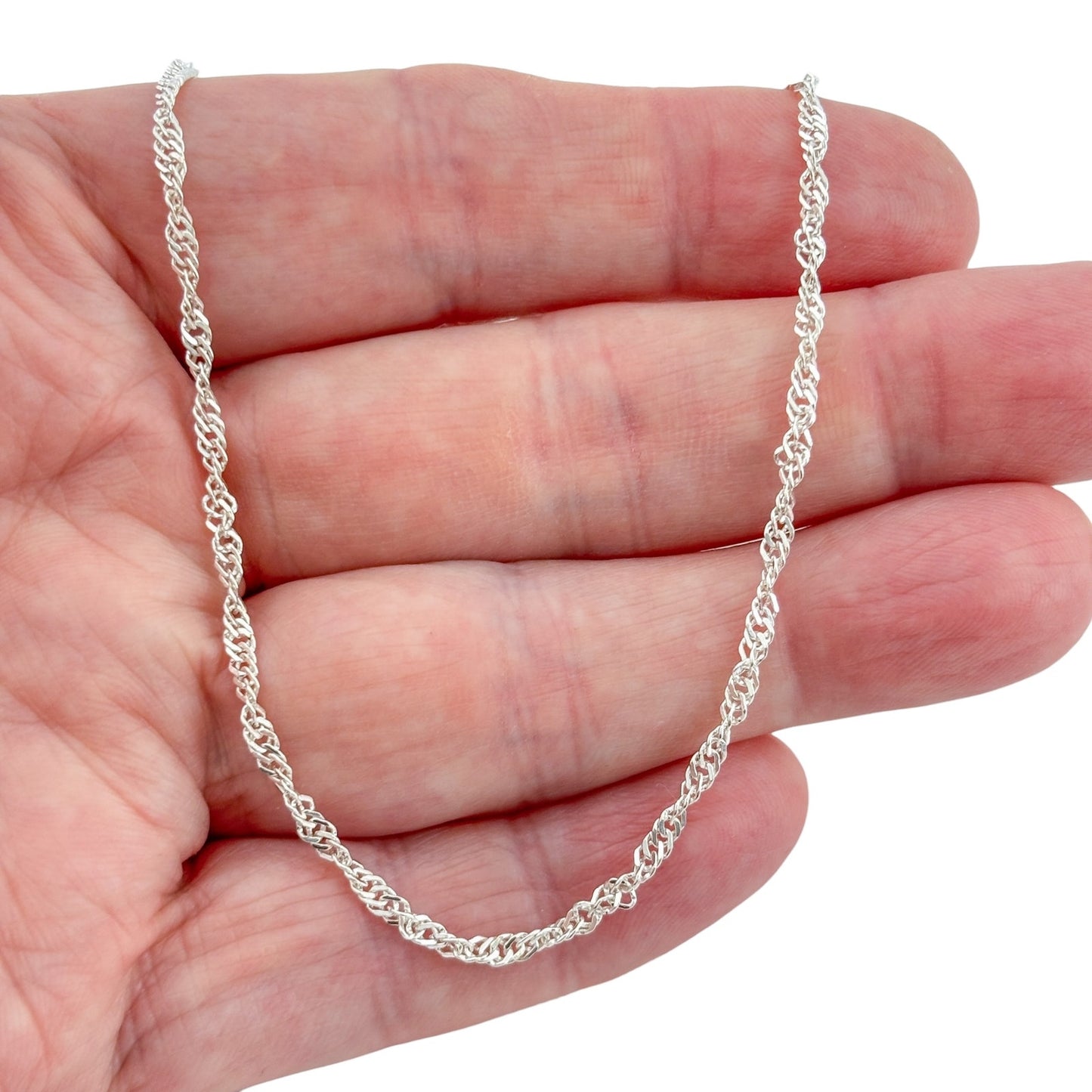 Vintage Italian Sterling Silver 925 Singapore Link Chain Necklace 19.5"