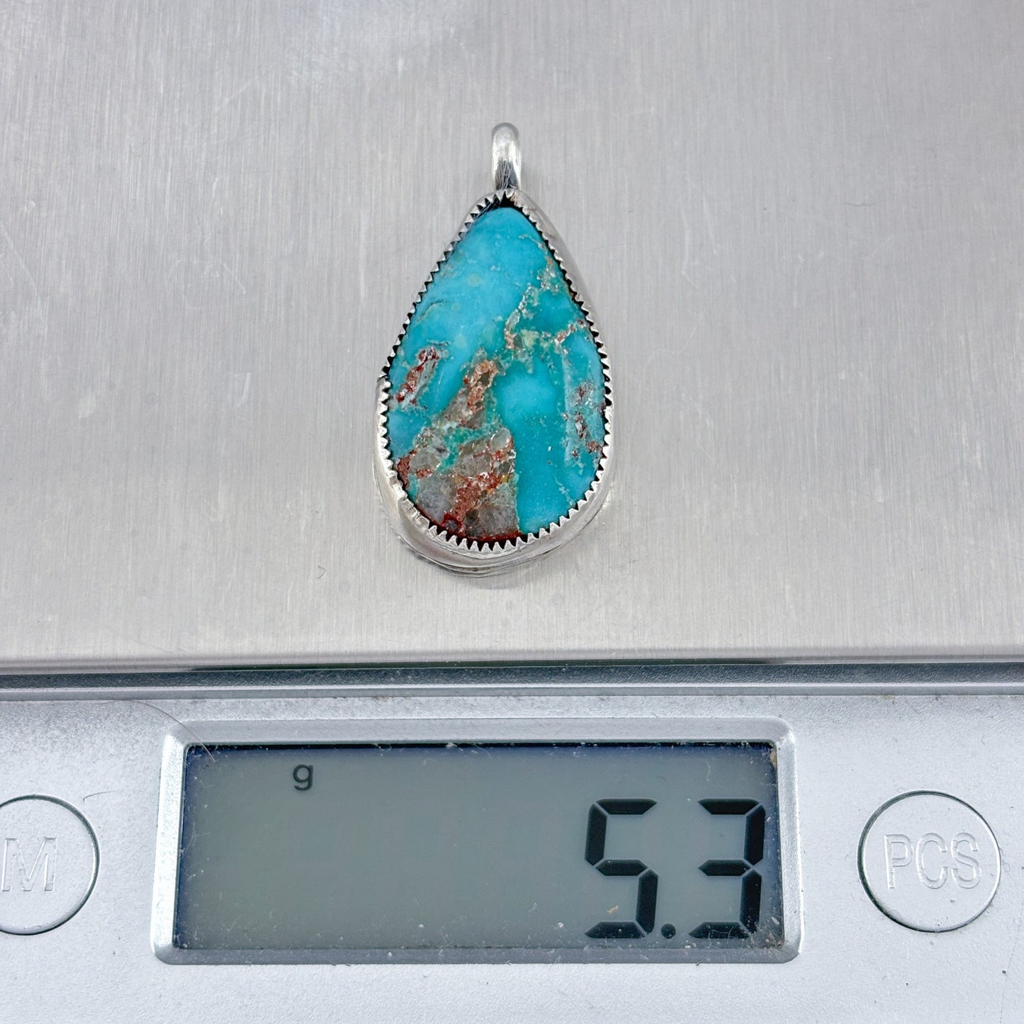 Old Pawn Signed Navajo Sterling Silver 925 Royston Turquoise Teardrop Pendant