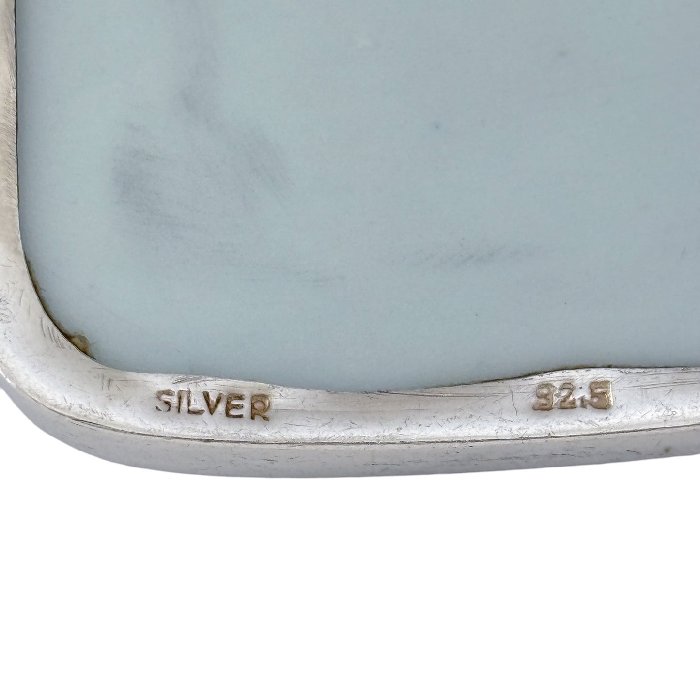 Vintage Sterling Silver 925 Square Porcelain Pendant