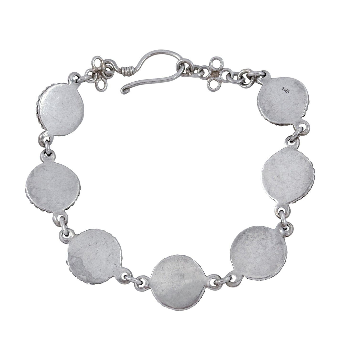 Vintage Sterling Silver 925 Pink Rainbow Moonstone Link Bracelet 7.5"