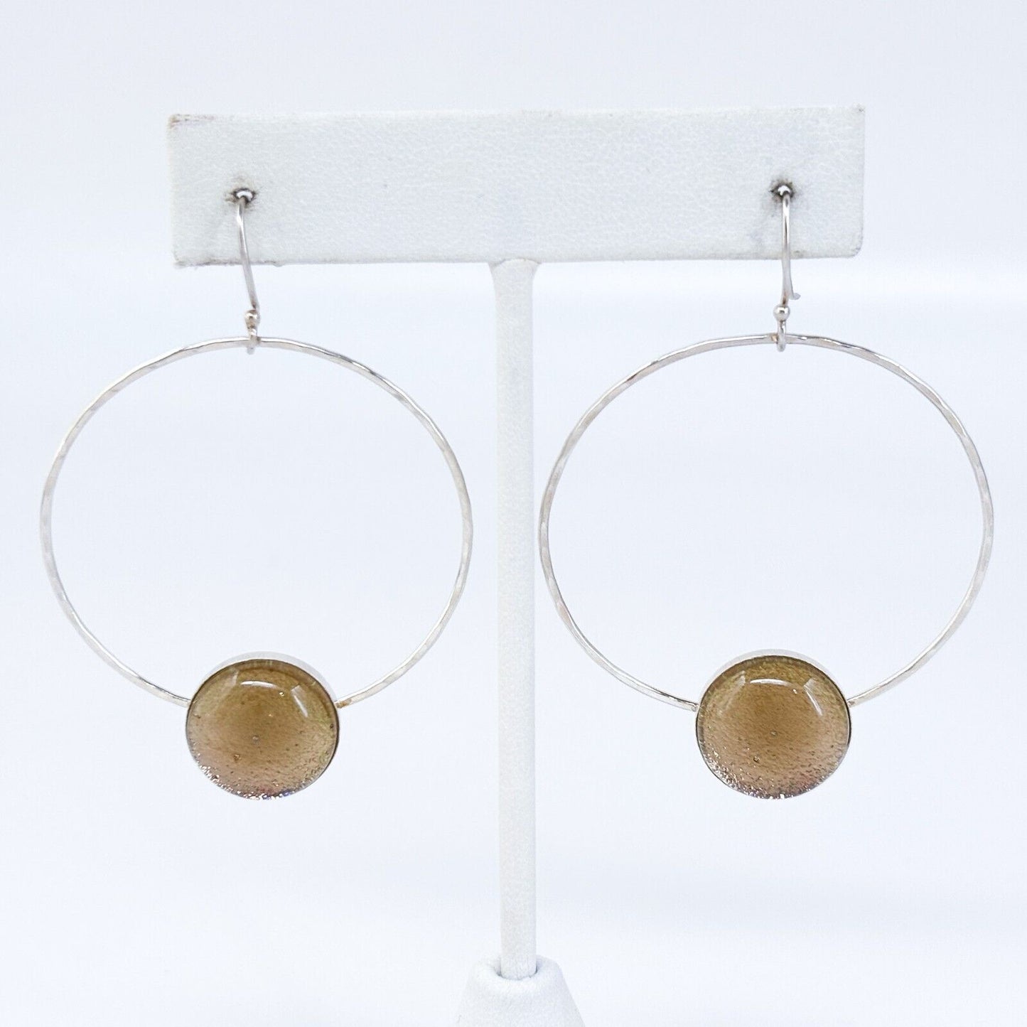 Vintage Silver-Tone Hoop Glass Accent Dangle Earrings