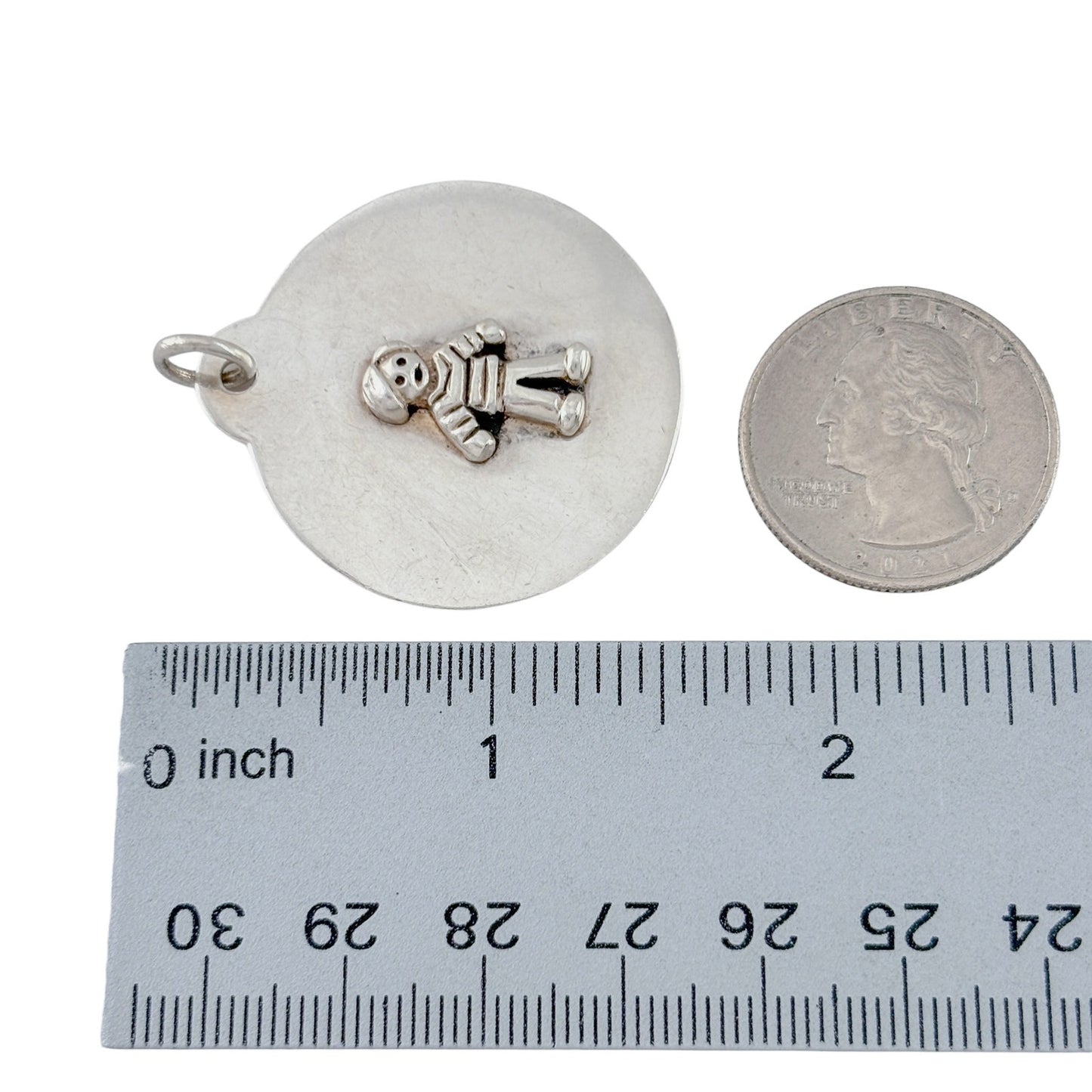 Vintage Sterling Silver 925 Child Figurine Disk Pendant