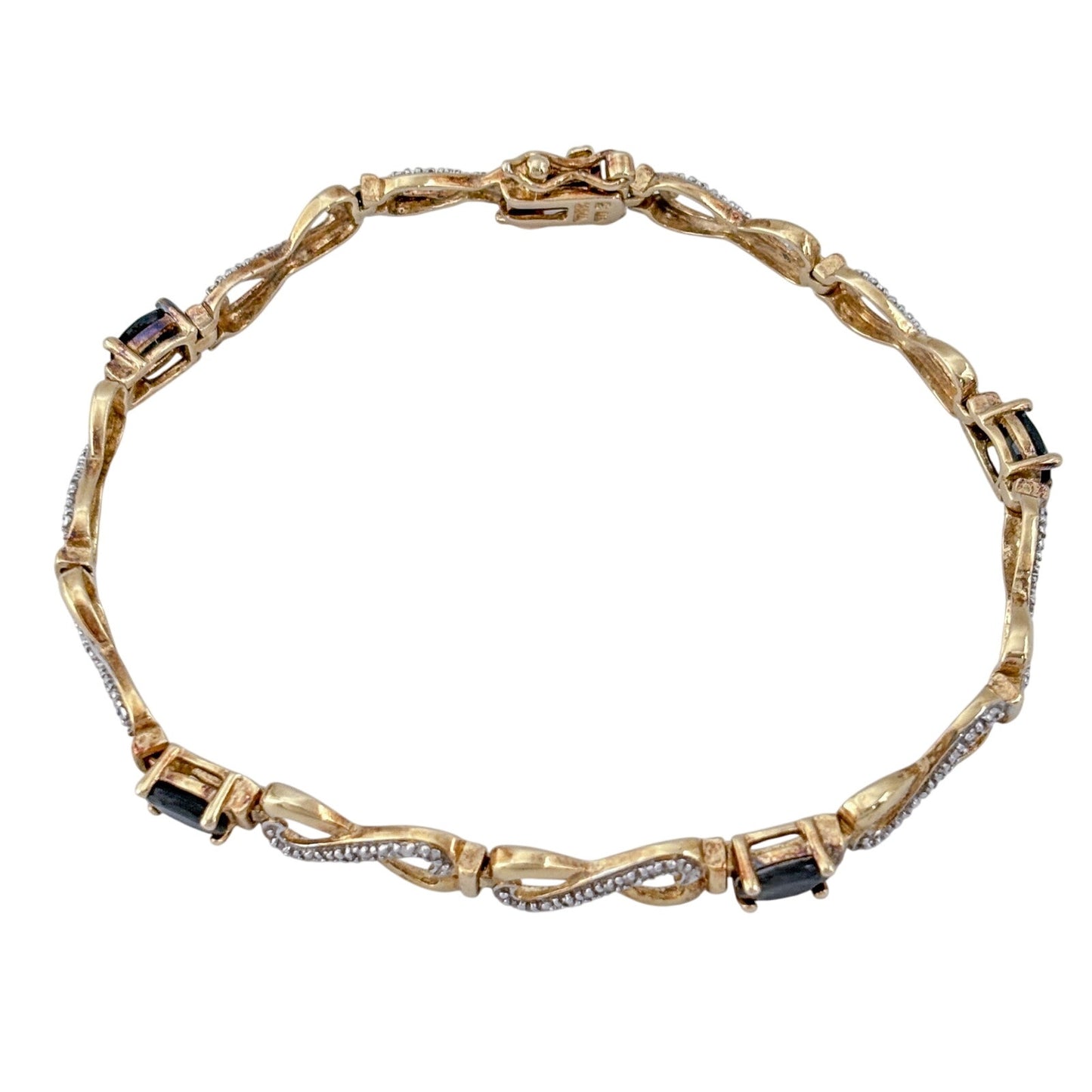 Vintage Gold-Tone Sterling Silver 925 Sapphire Diamond Infinity Bracelet 7"