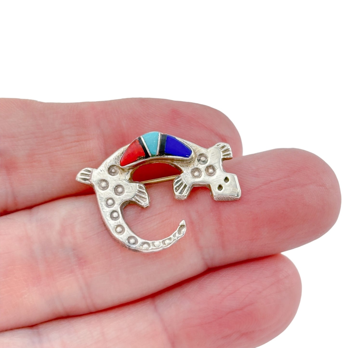 Vintage Sterling Silver 925 Southwest Native American Lizard Gecko Brooch