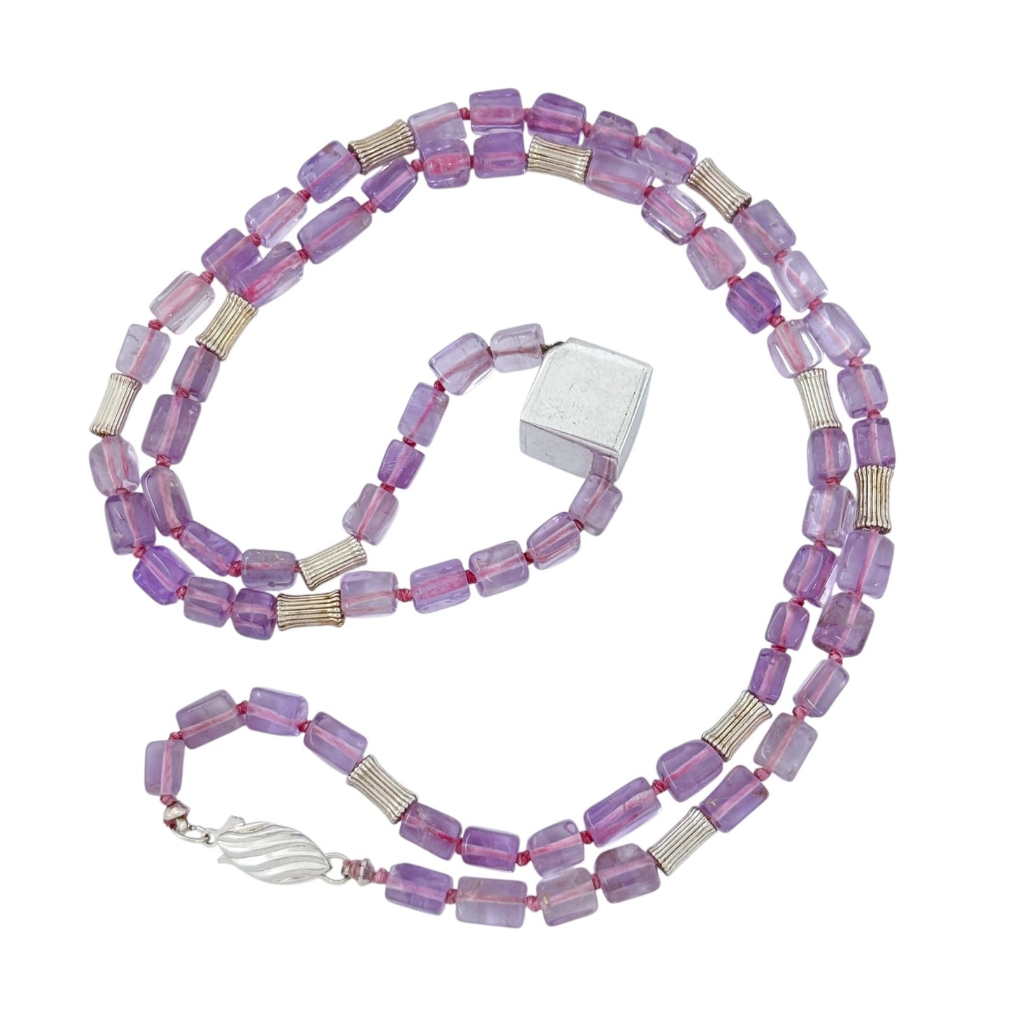 Vintage Sterling Silver 925 Amethyst & Cube Beaded Necklace 21"