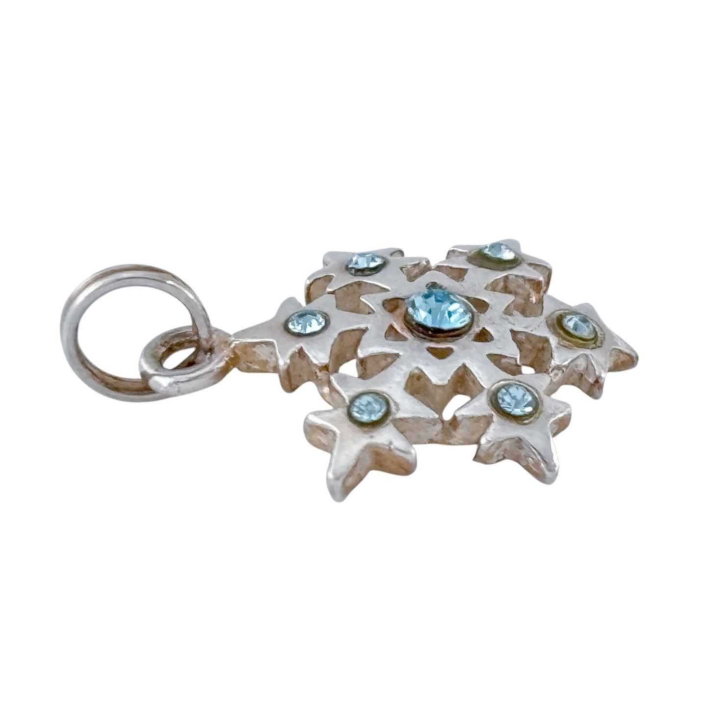 Vintage Sterling Silver 925 Blue Crystal Snowflake Pendant