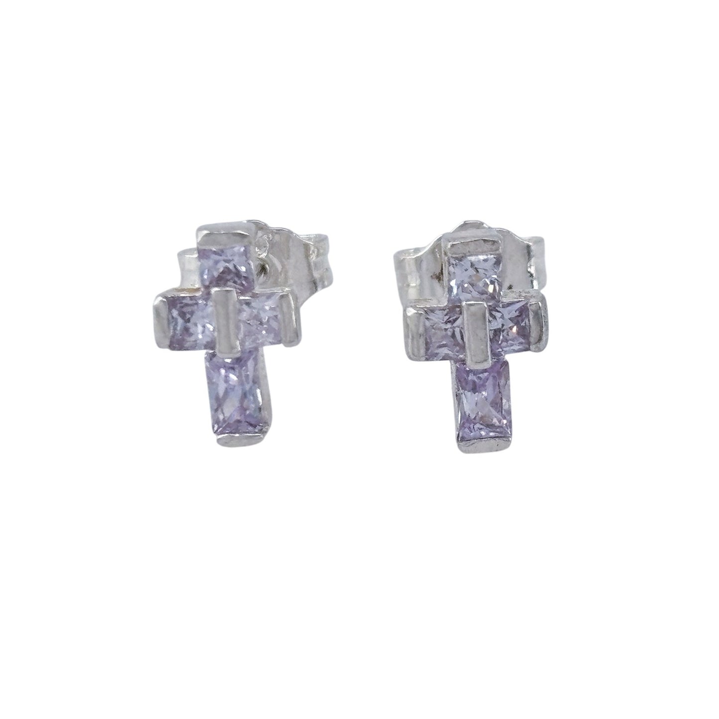 Vintage Sterling Silver 925 Cubic Zirconia Cross Stud Earrings