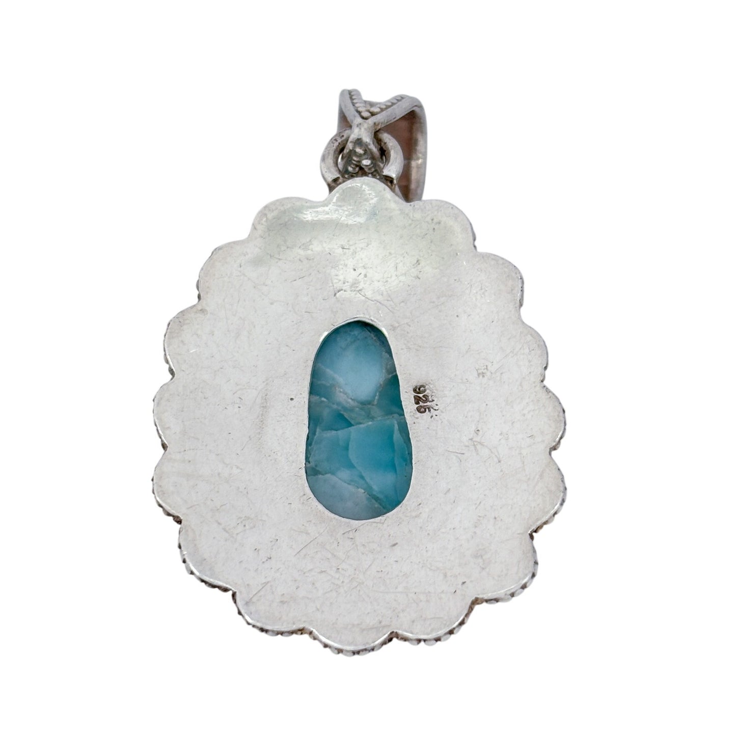 Vintage Sterling Silver 925 Larimar Filigree Pendant