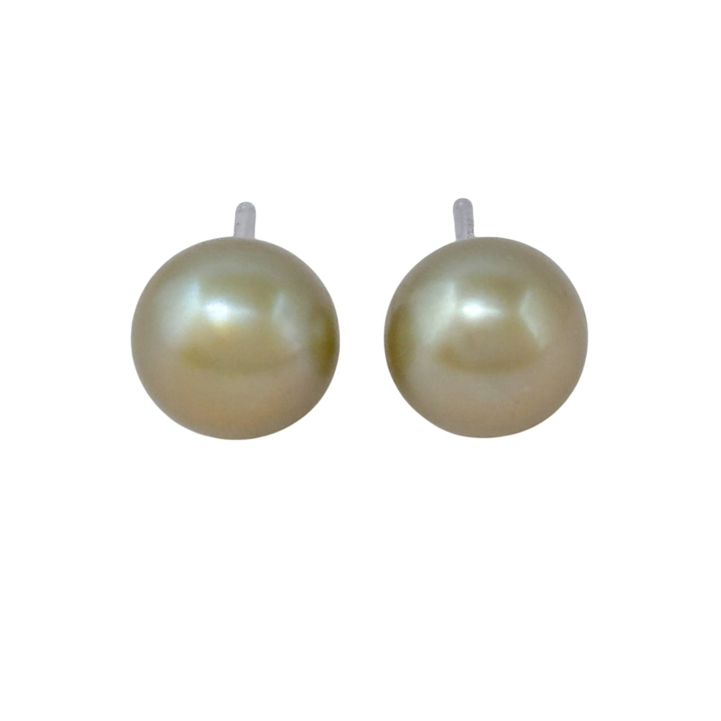 Vintage Sterling Silver 925 Golden Pearl Stud Earrings