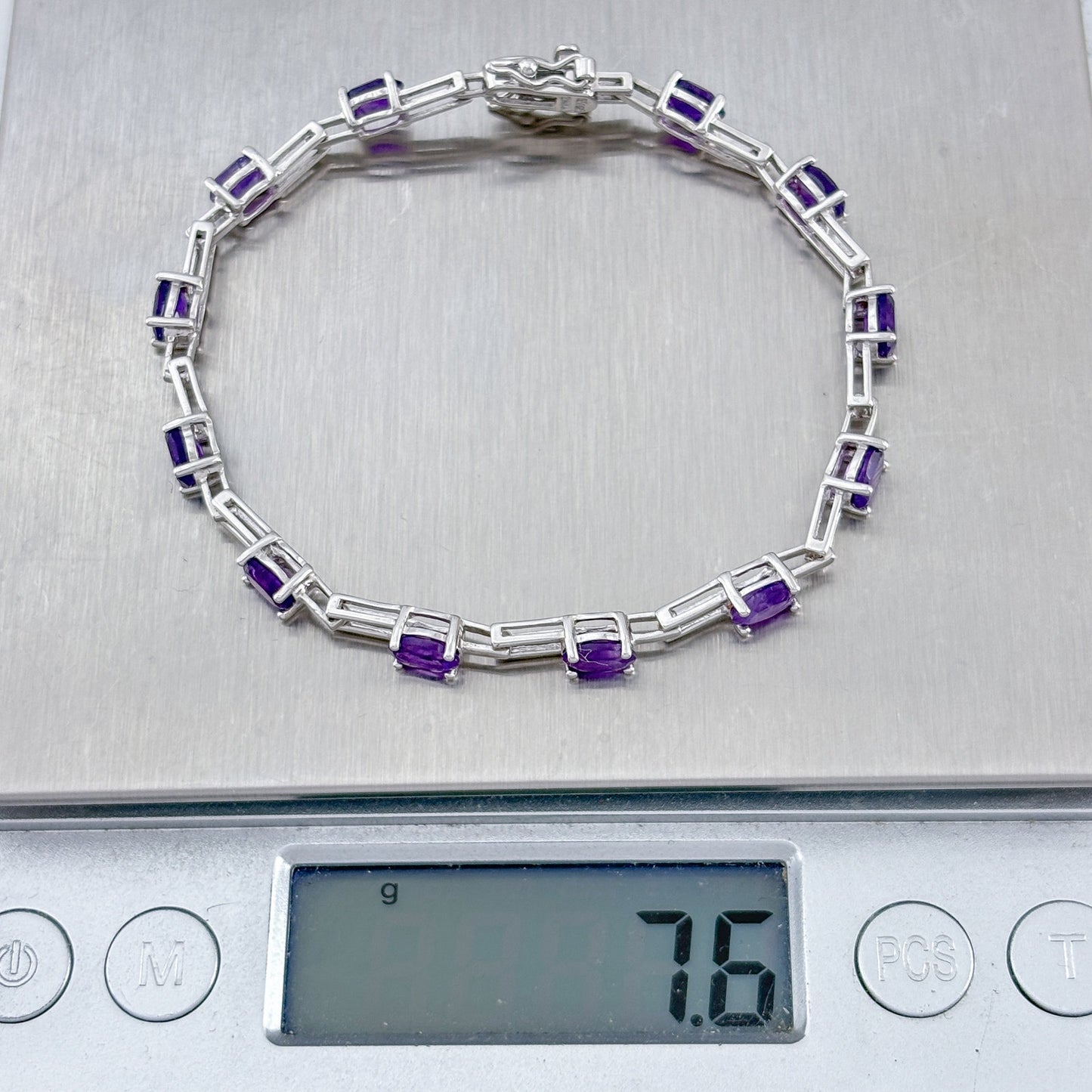 Vintage Sterling Silver 925 Amethyst Link Bracelet 7"