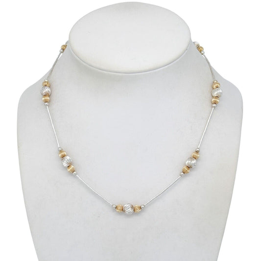 Vintage Sterling Silver 925 Gold-Tone Beaded Necklace 16"