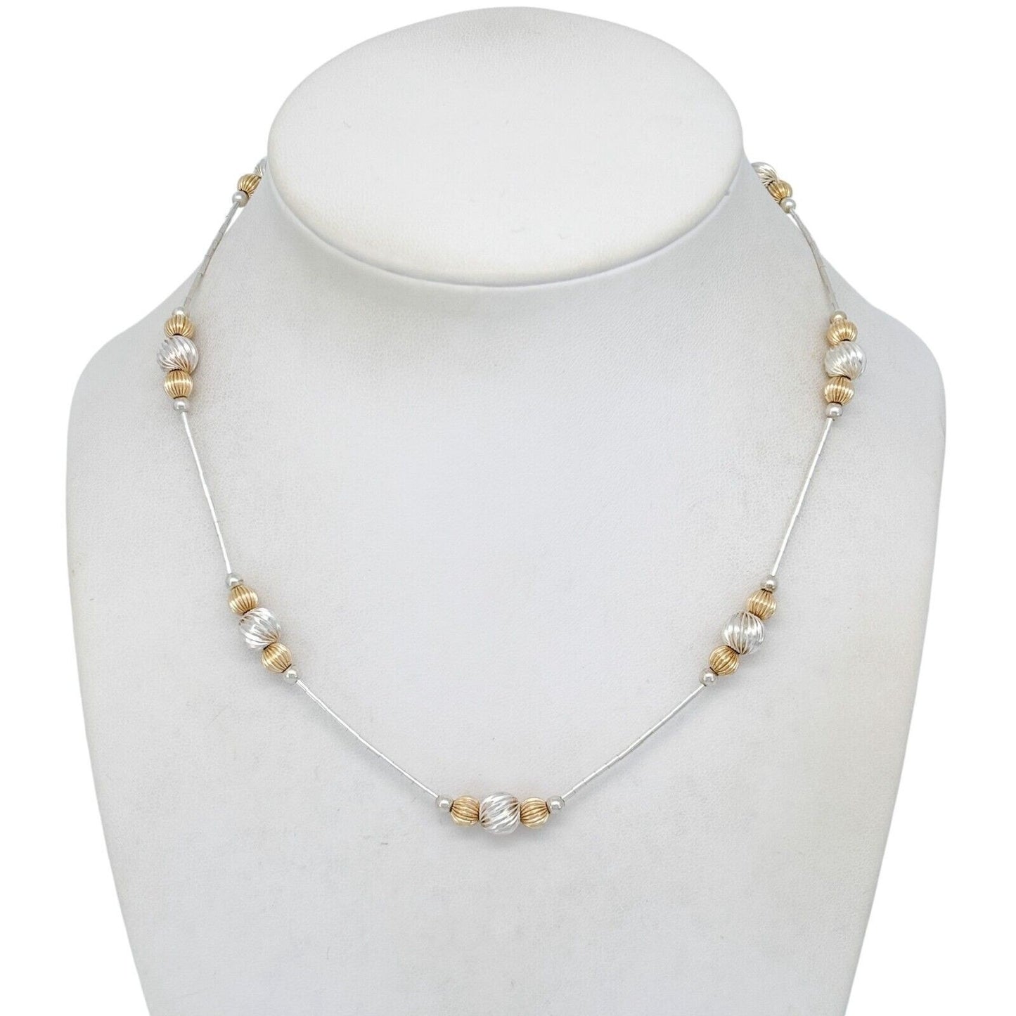 Vintage Sterling Silver 925 Gold-Tone Beaded Necklace 16"