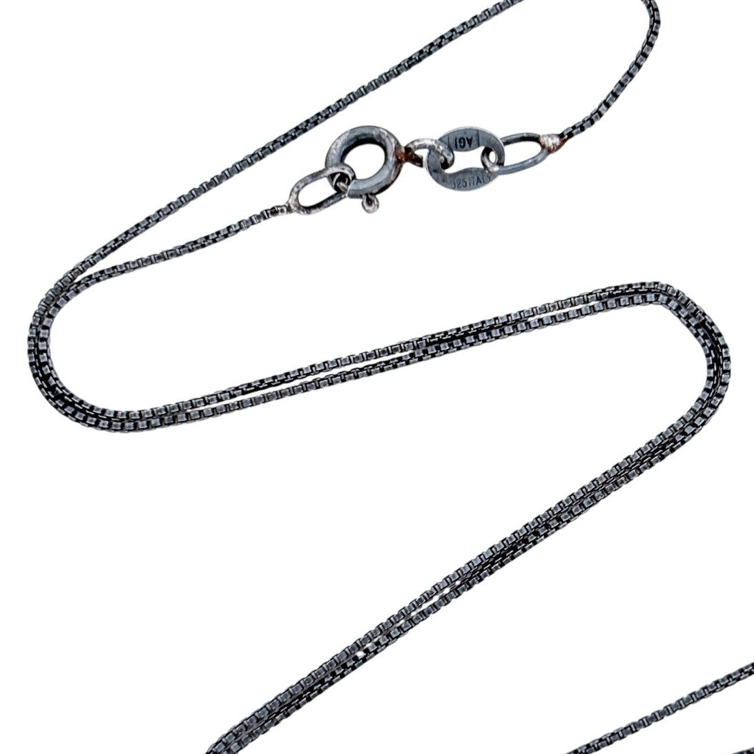 Vintage Blackened Sterling Silver 925 Box Chain Necklace 15.25"