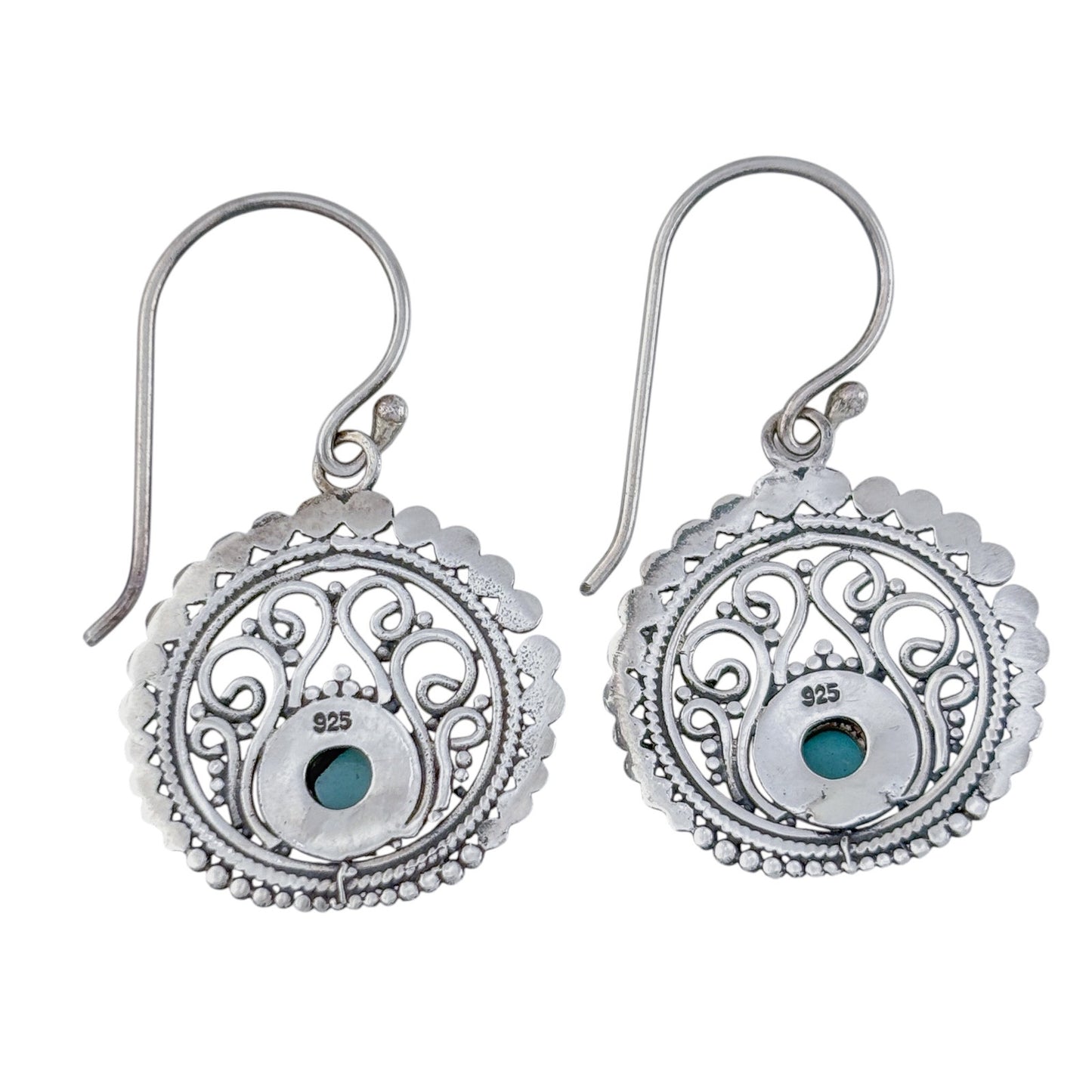 Vintage Sterling Silver 925 Larimar Filigree Dangle Earrings