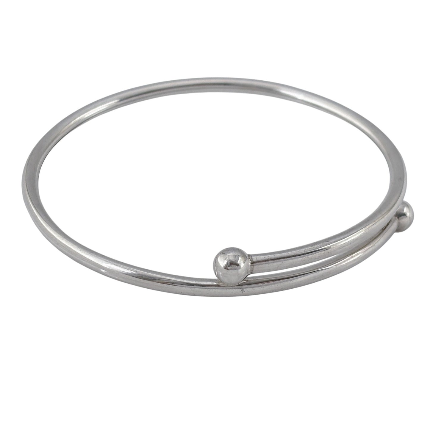 Vintage Sterling Silver 925 Ball Tip Cross Over Bangle Bracelet 7.75"